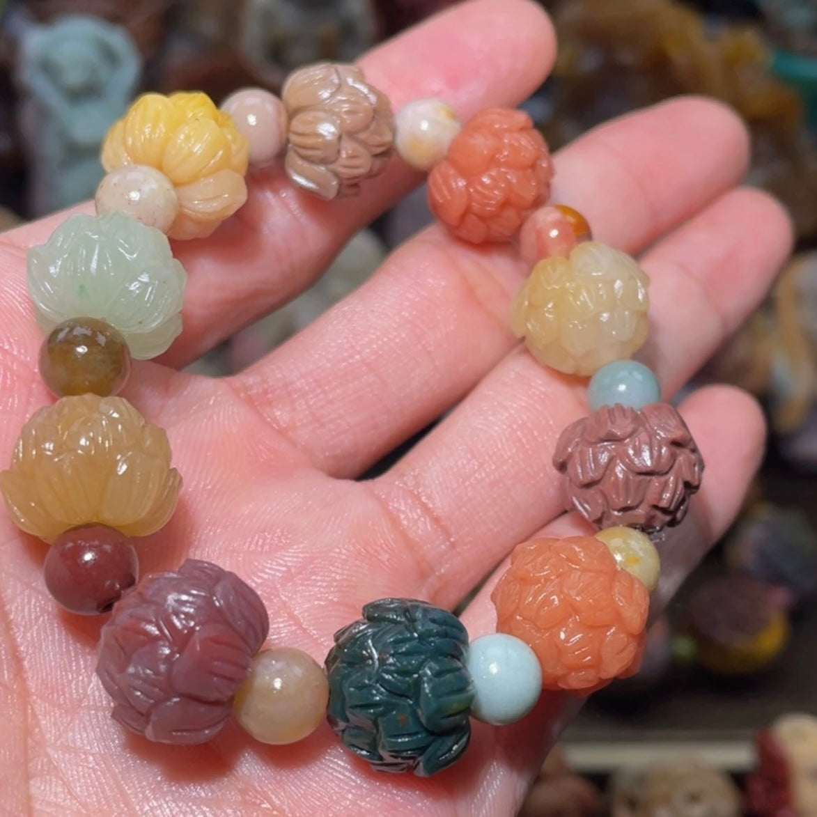 Colorfui a la shan agate carved bracelets