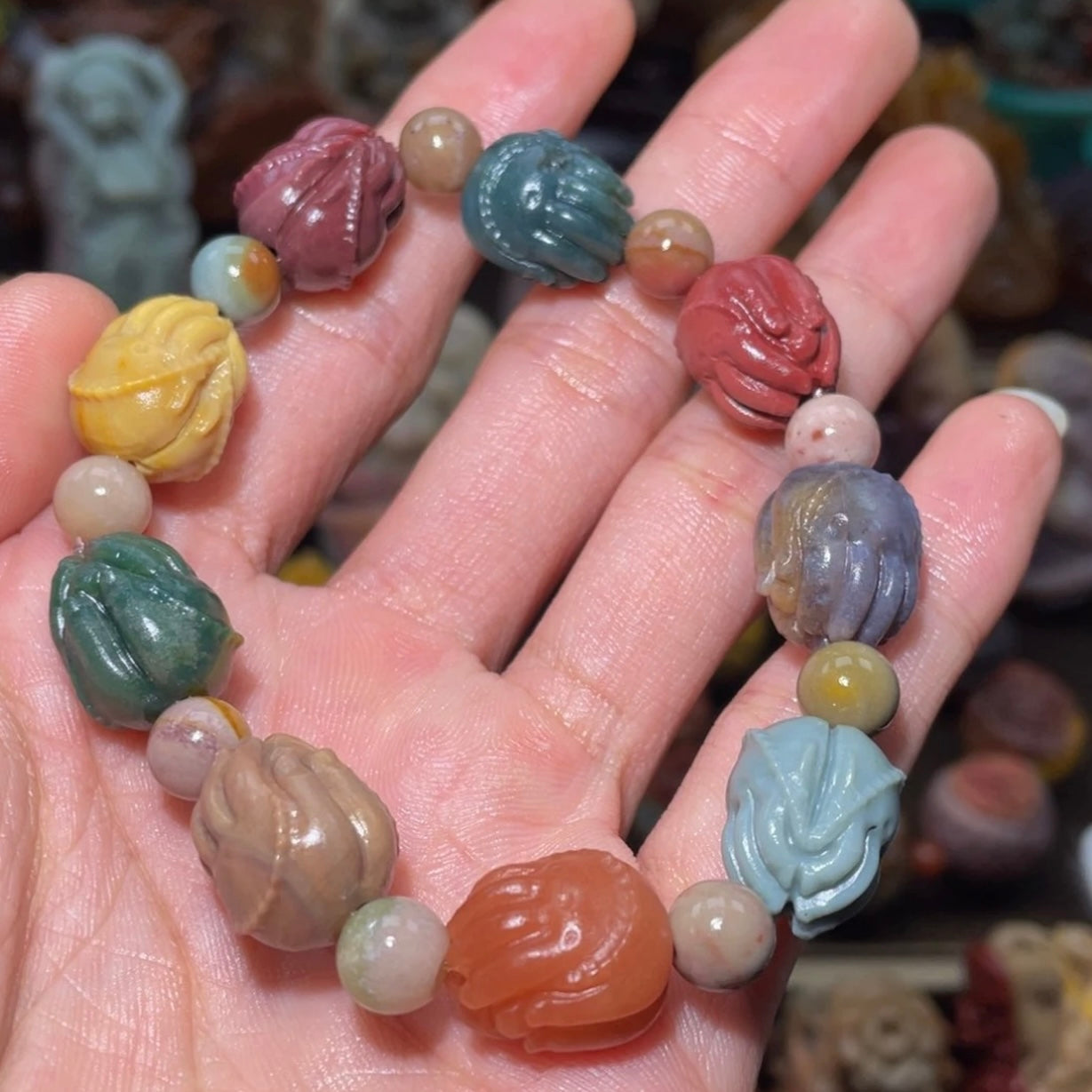 Colorfui a la shan agate carved bracelets