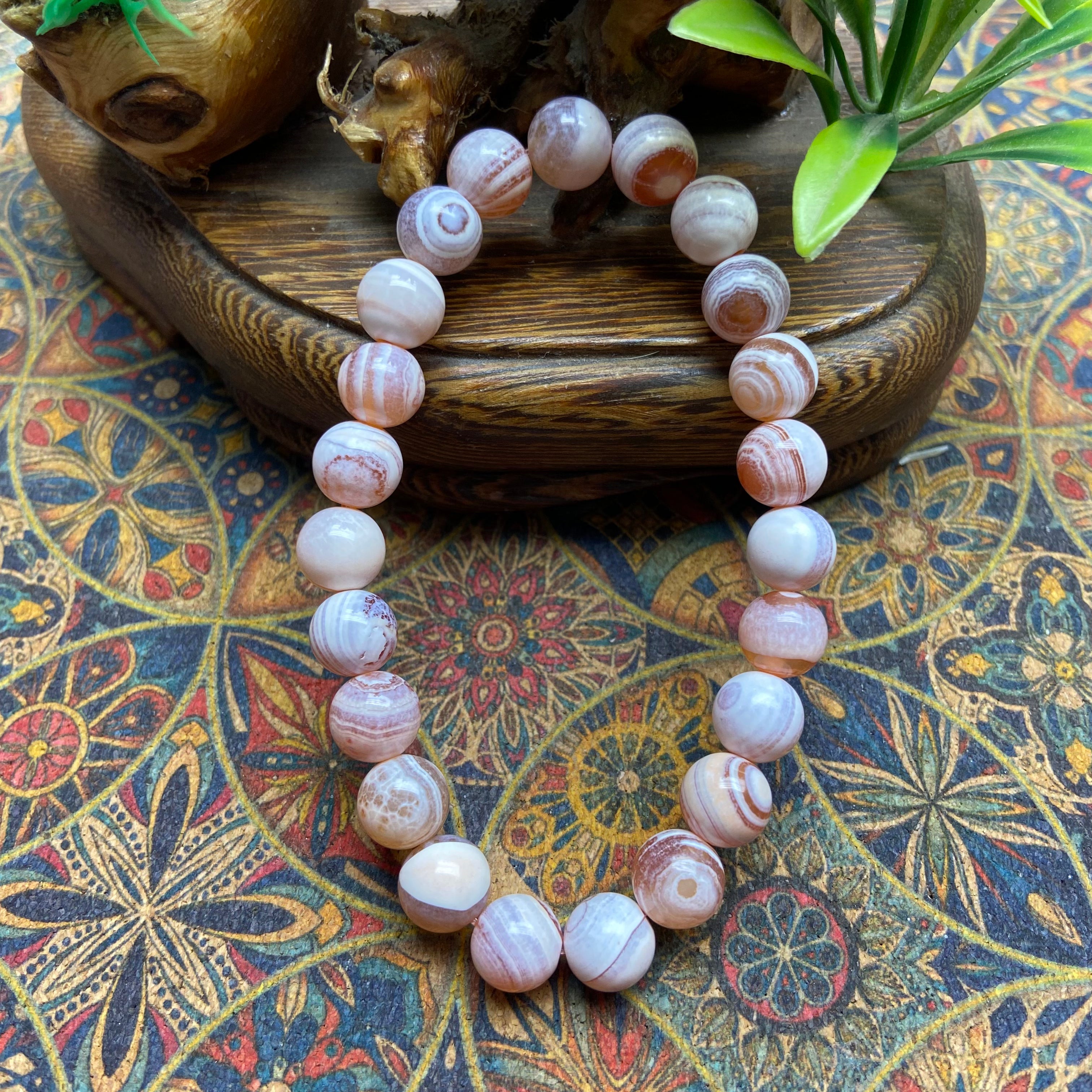 Medicine Buddha Agate Bead Bracelet - 8mm Round Beads Handcrafted Spiritual Jewelry