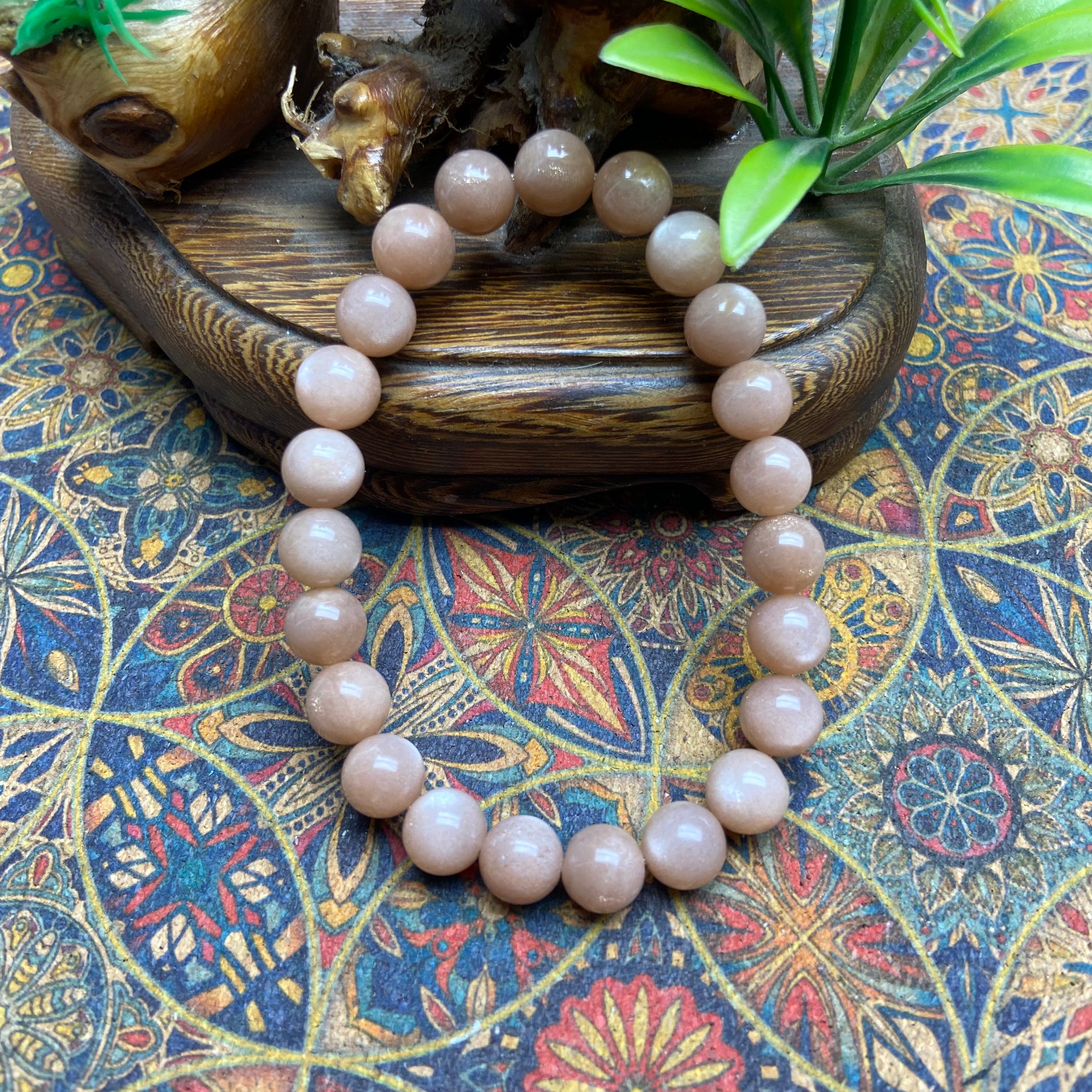 8mm Sunstone Round Bead Bracelet - Handcrafted Natural Gemstone Jewelry for Daily Wear