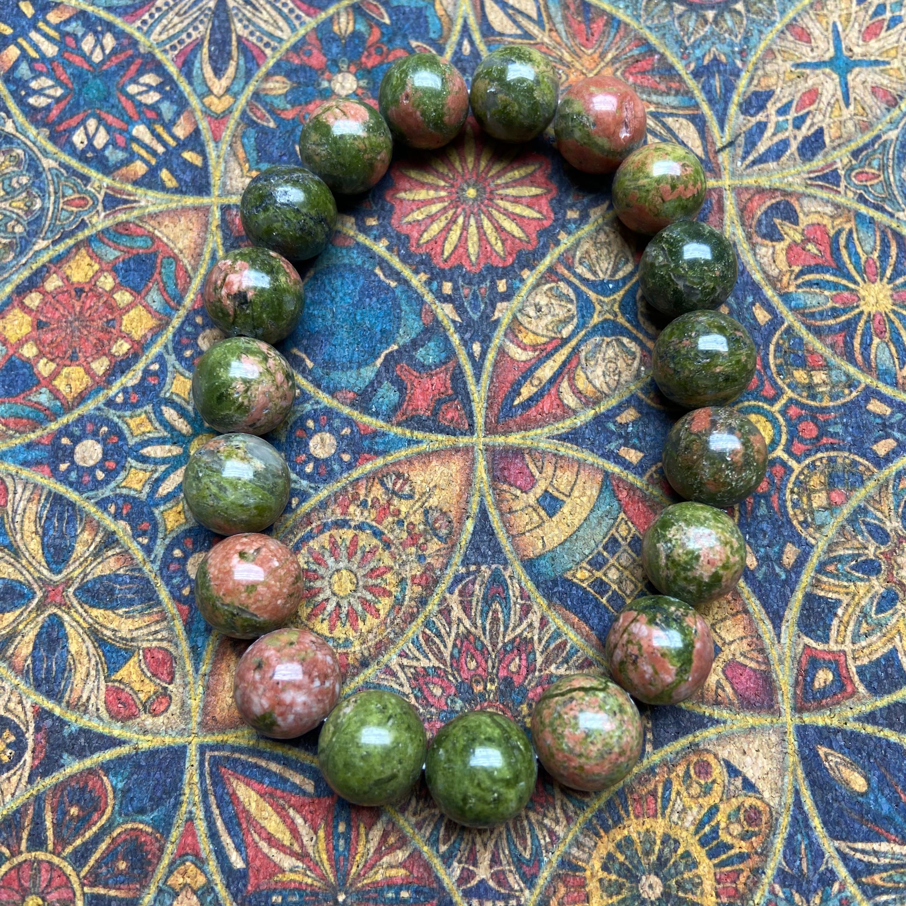 10mm Unakite Round Bead Bracelet - Uniqlo Label Handpolished Natural Gemstone Jewelry