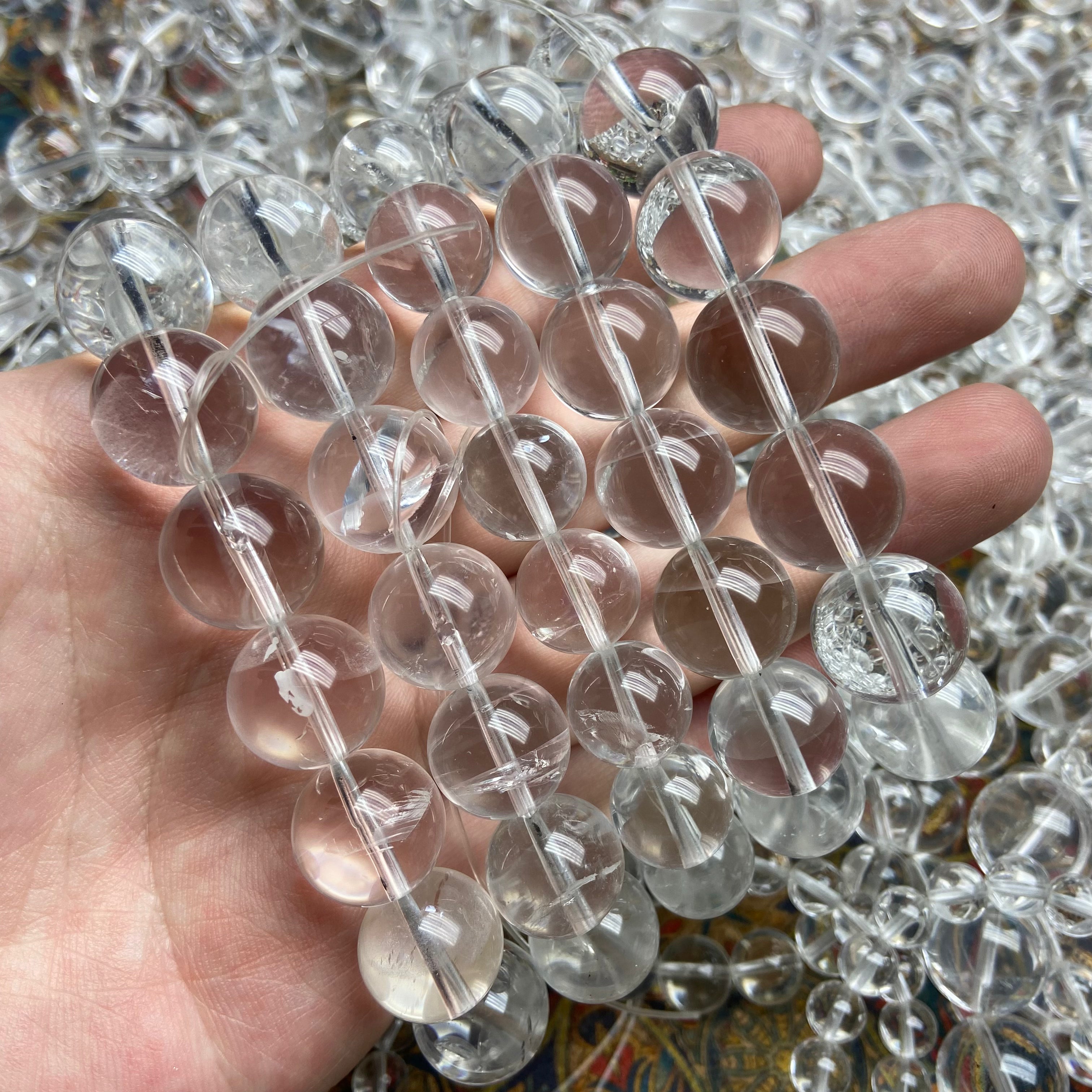 Natural Clear Quartz Round Bead Bracelet - Handcrafted Crystal Jewelry for Daily Wear
