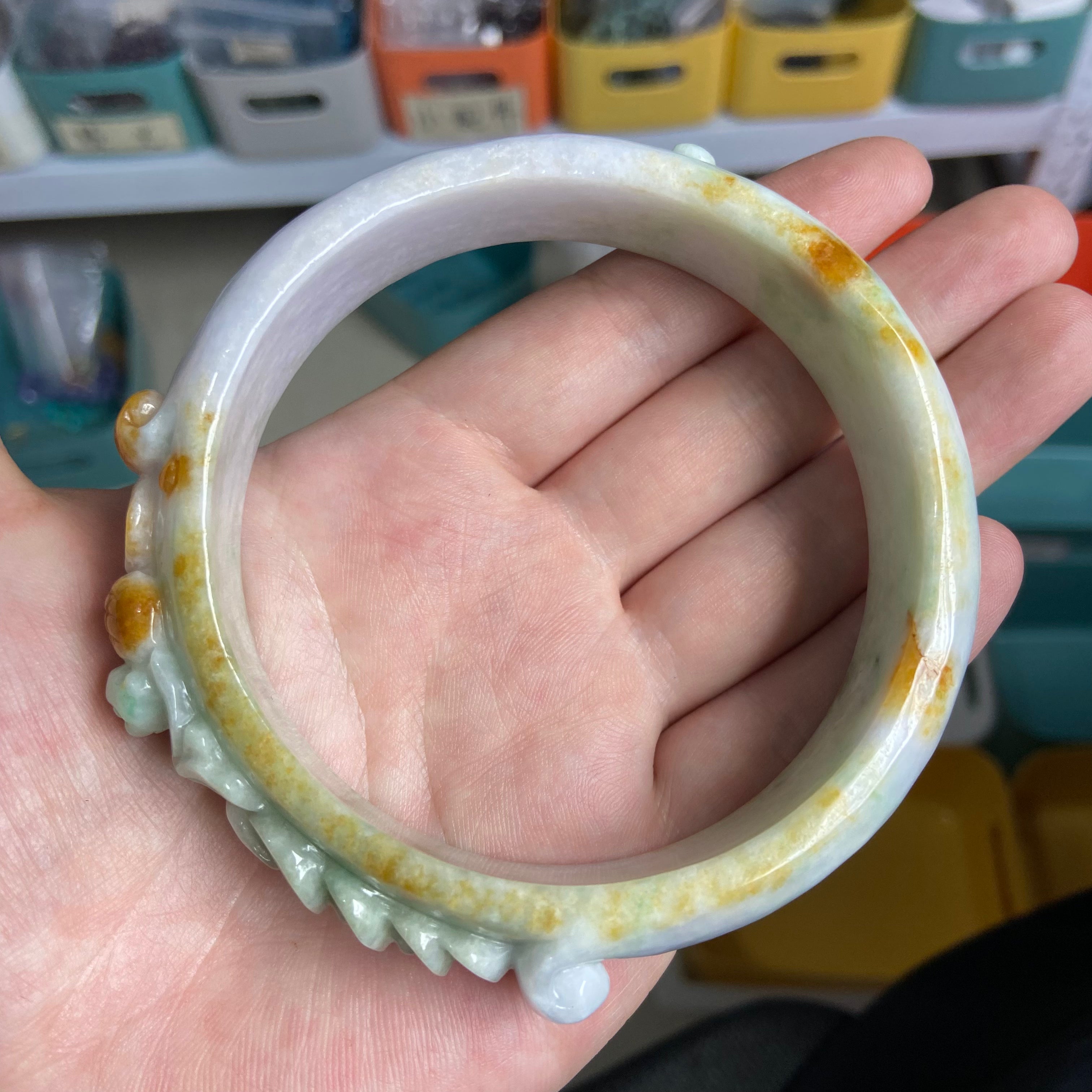 Burmese Jade Carved Bracelet - 76.5mm Diameter Handcrafted Gemstone Jewelry