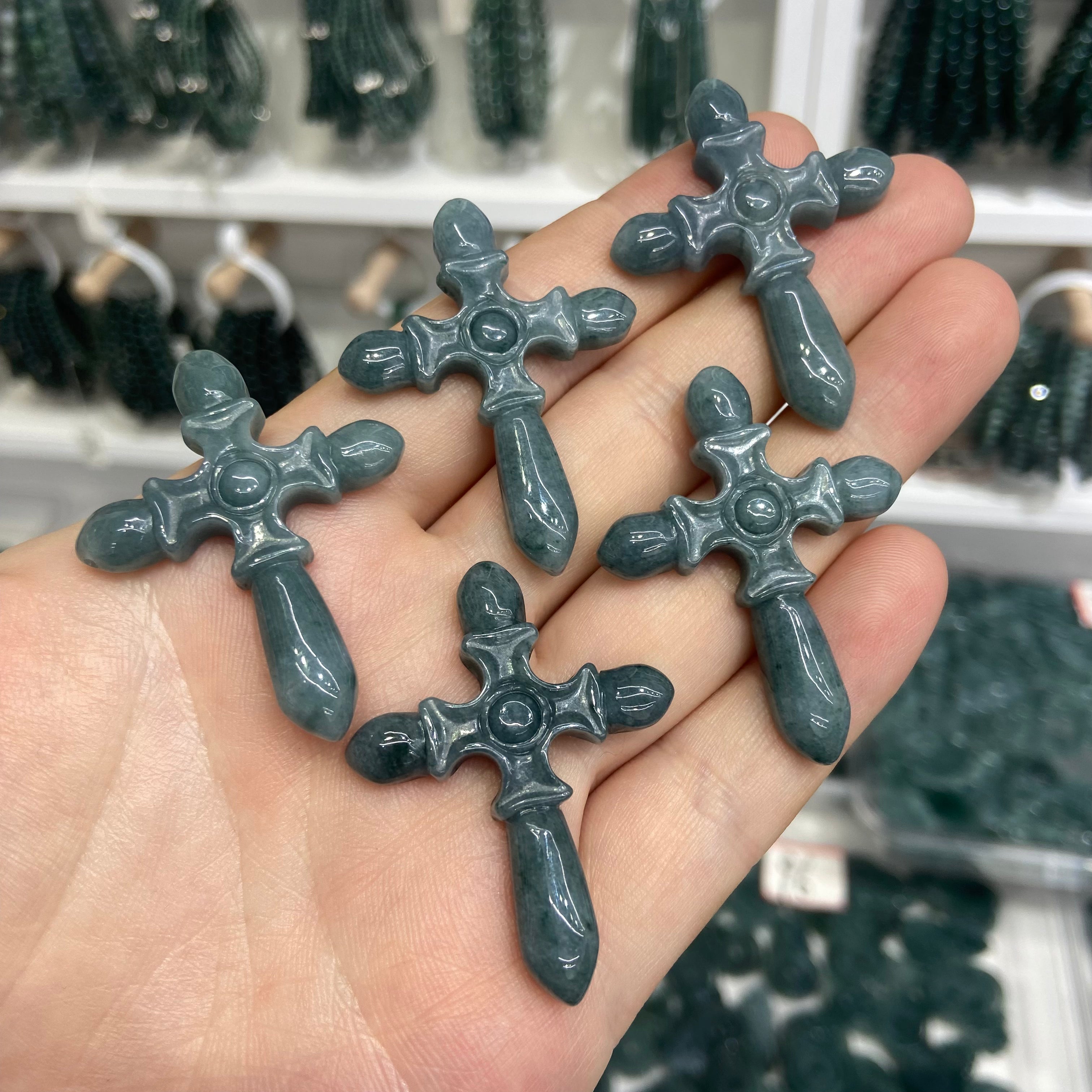 Natural Grade A Jadeite Cross Pendant Religious Amulet DIY Necklace Jewelry Accessories