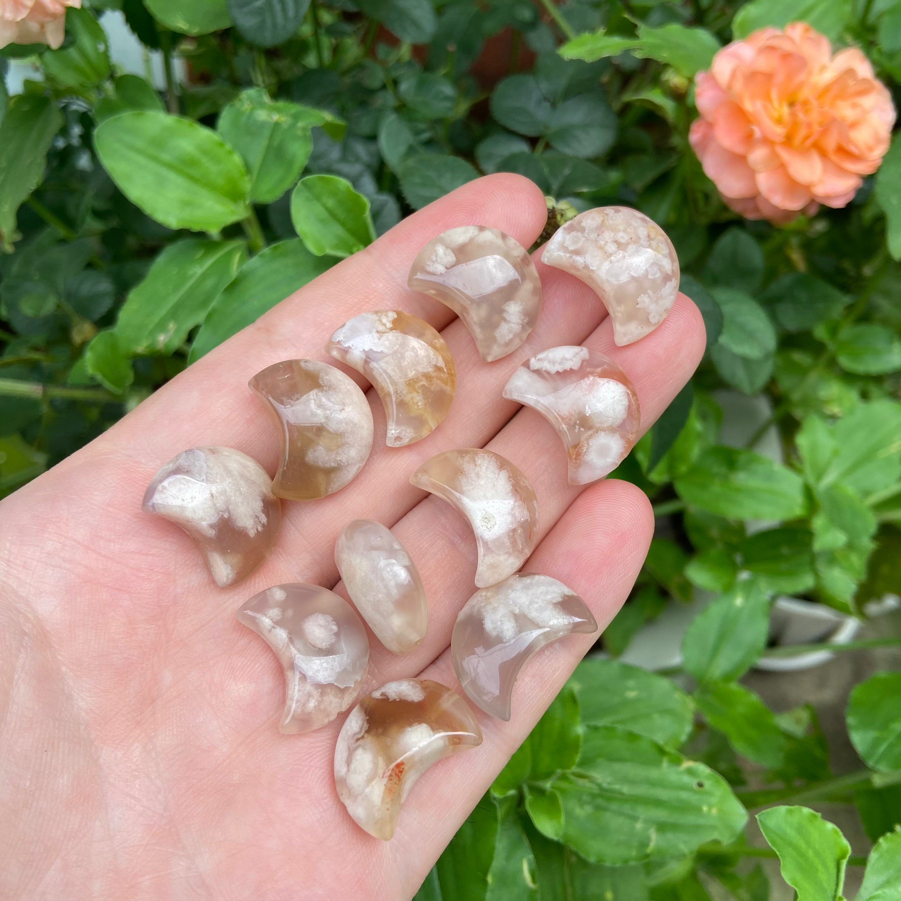 Natural Cherry Blossom Agate Moon Through Hole Spacer Bead DIY Bracelet Necklace Jewelry Making Accessories