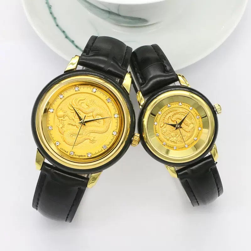 Hetian Jade Dragon & Phoenix Carved Watch - Handcrafted Gemstone Luxury Timepiece