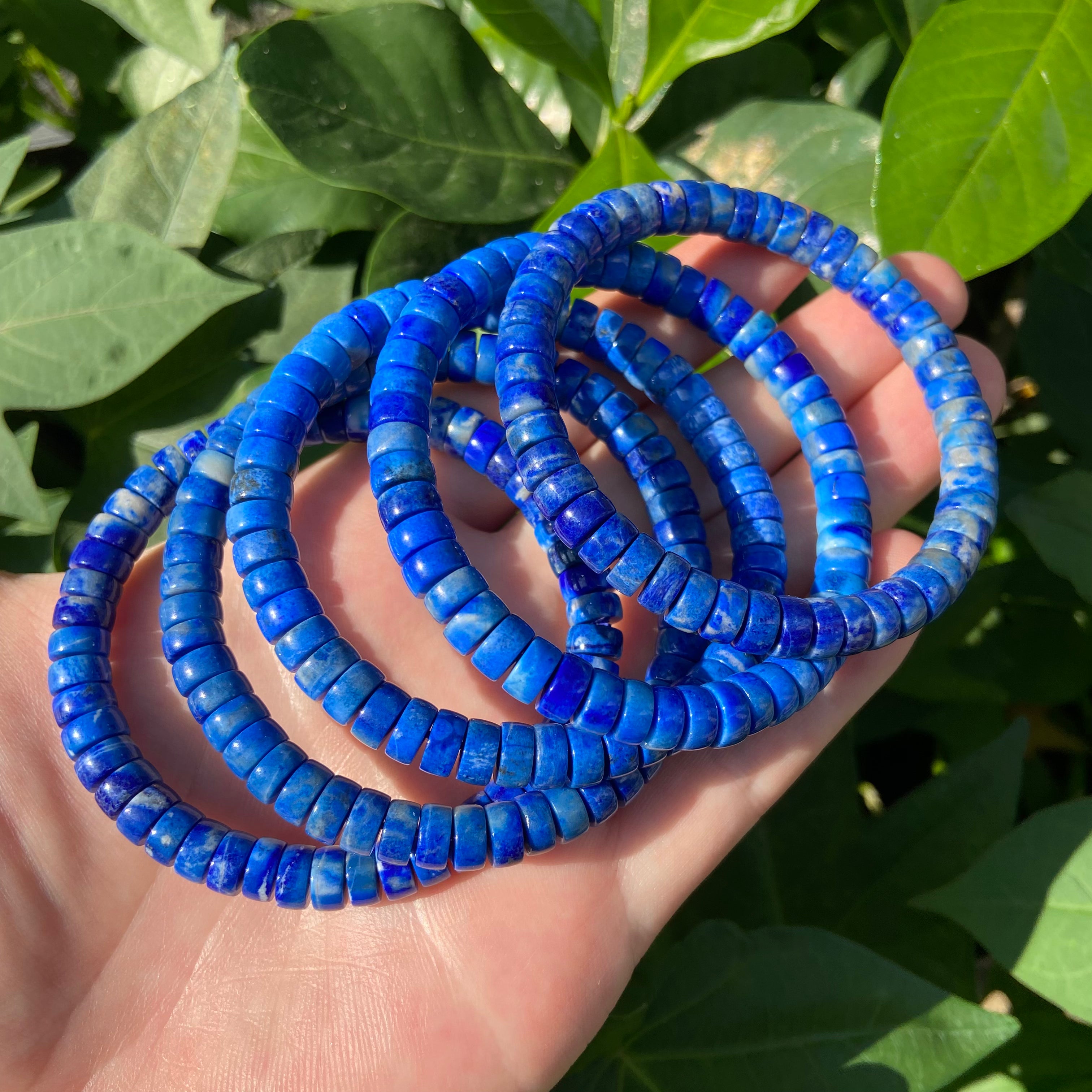 Natural Lapis Lazuli Straight Cut Bead Bracelet Healing Gemstone Fashion Jewelry For Women