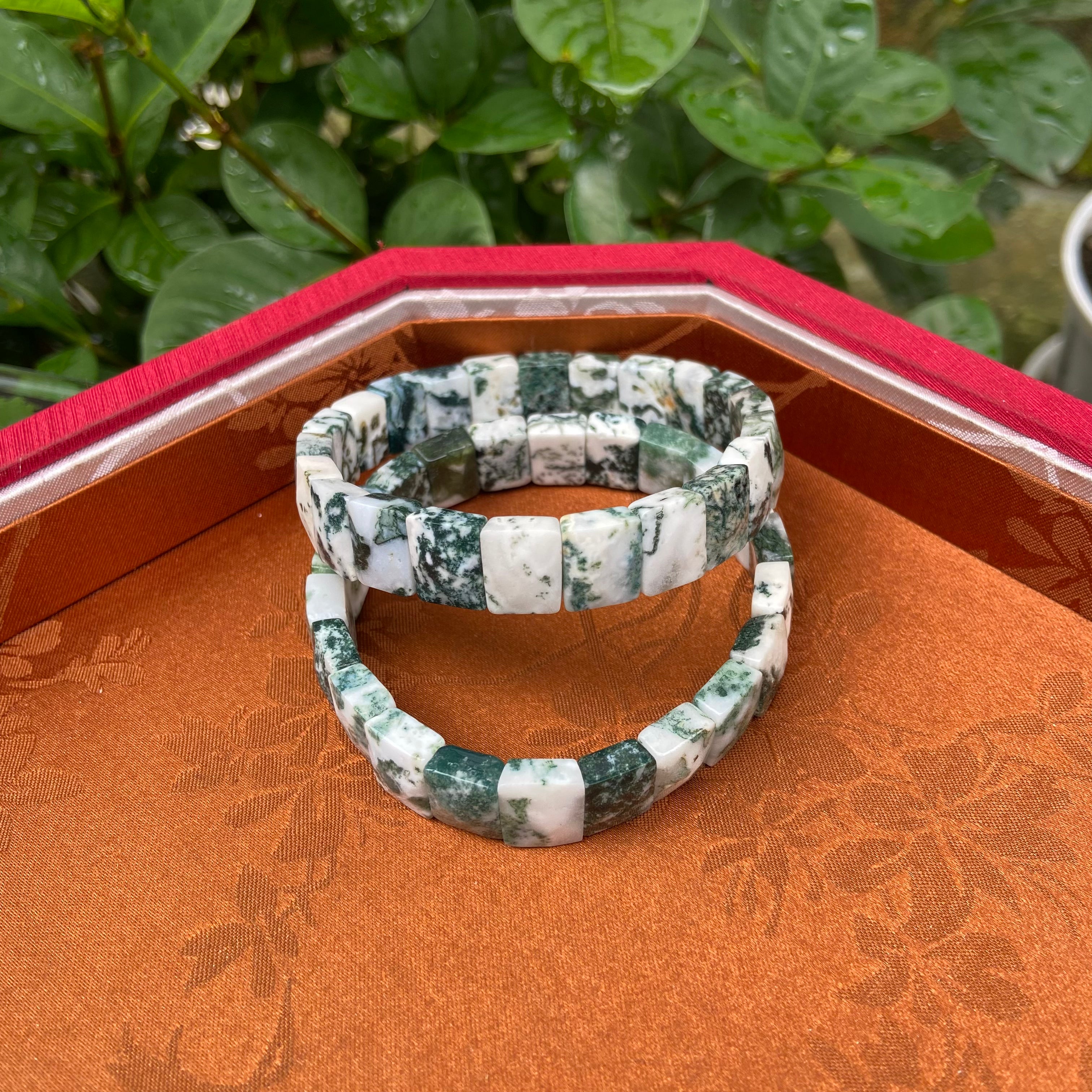 Natural Moss Agate Bangle Bracelet - Handcrafted Gemstone Jewelry with Lush Green Moss-Like Inclusions