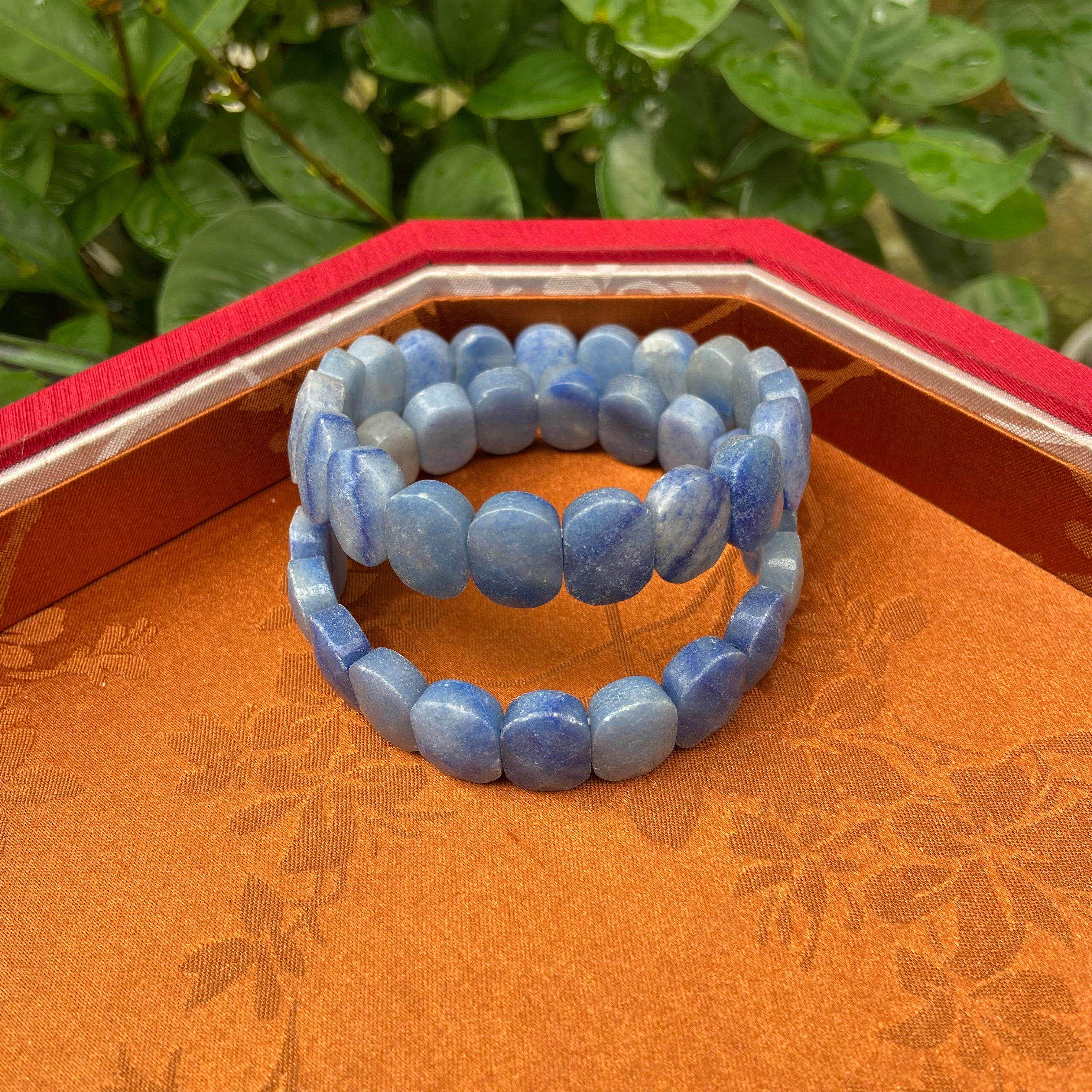 Natural Blue Aventurine Bangle Bracelet - Handcrafted Gemstone Jewelry with Sparkling Blue Sheen
