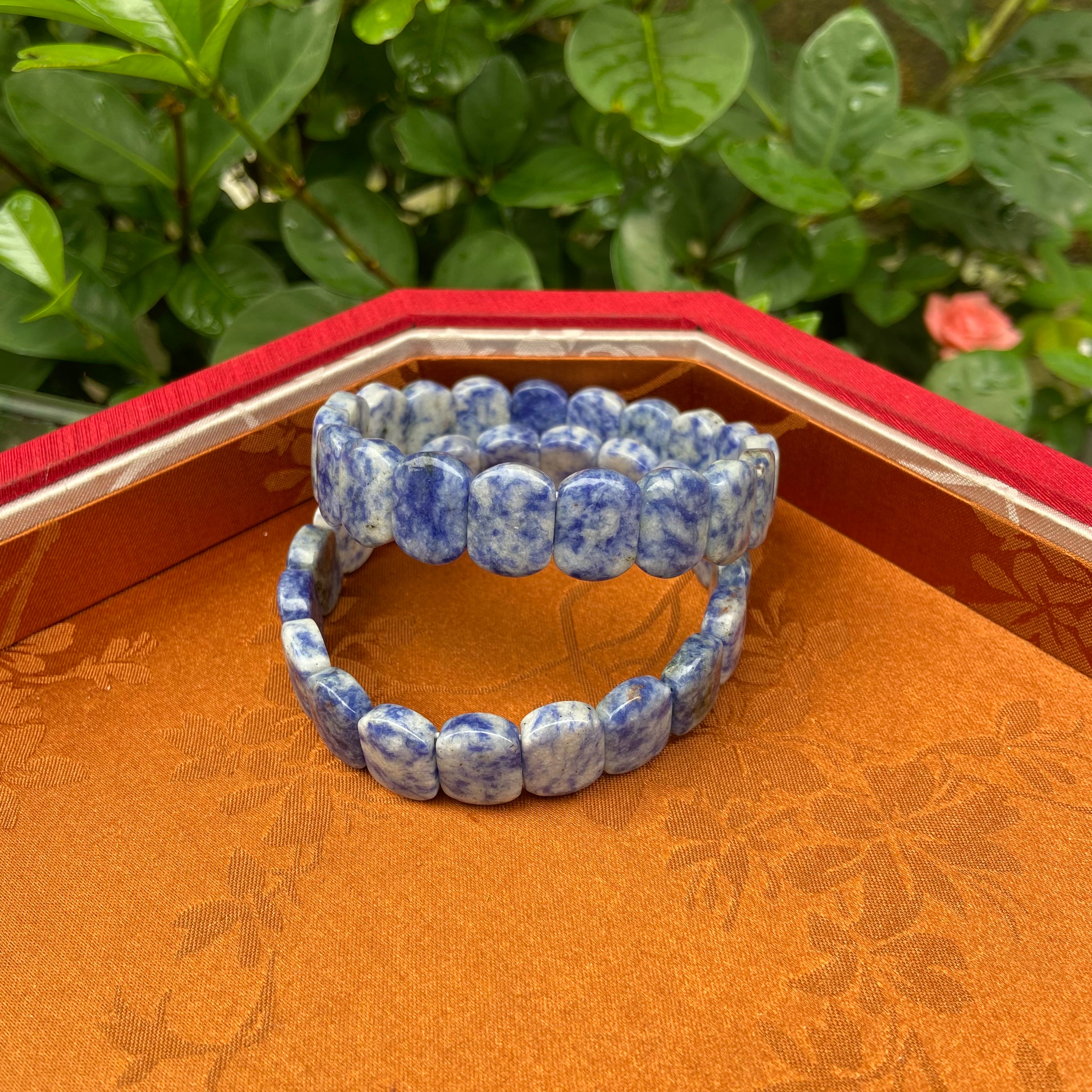 Natural Blue Vein Stone Bangle Bracelet - Handcrafted Gemstone Jewelry with Unique Blue Streaks