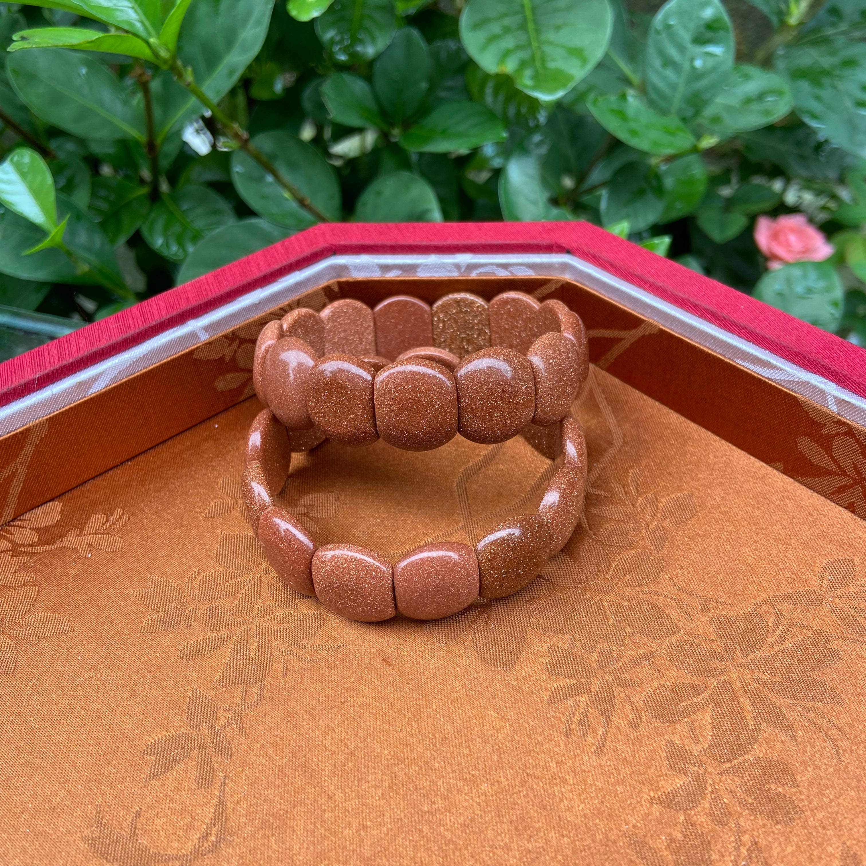 Natural Gold Sand Stone Bangle Bracelet - Handcrafted Gemstone Jewelry with Sparkling Gold Flecks