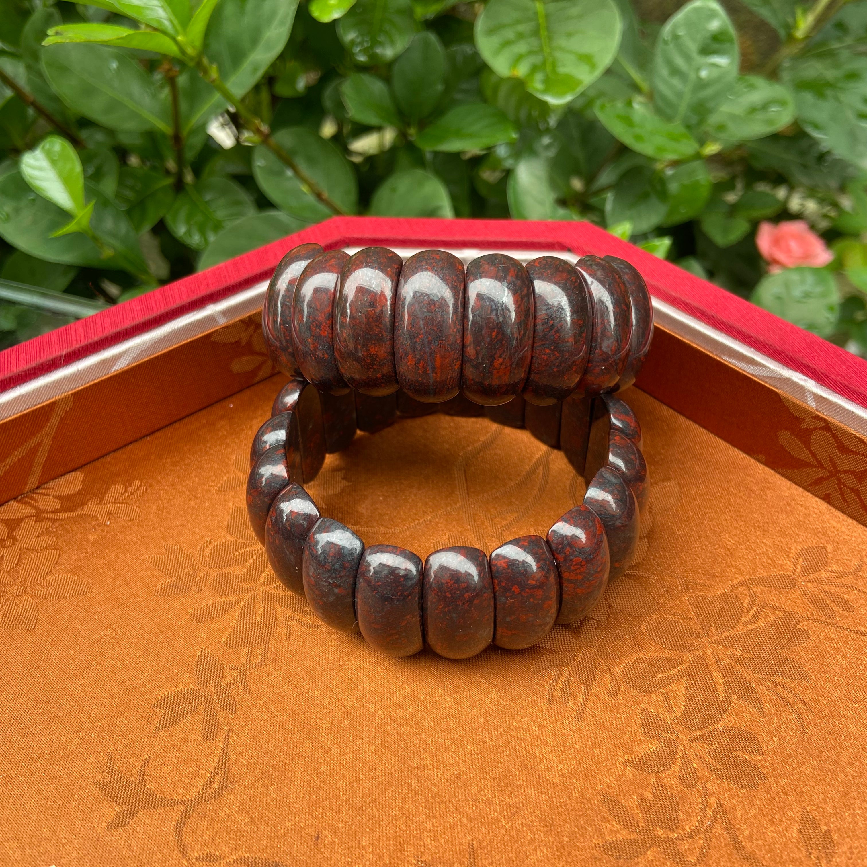 Natural Red Iddingsite Bangle Bracelet - Handcrafted Gemstone Jewelry with Rich Russet Tones