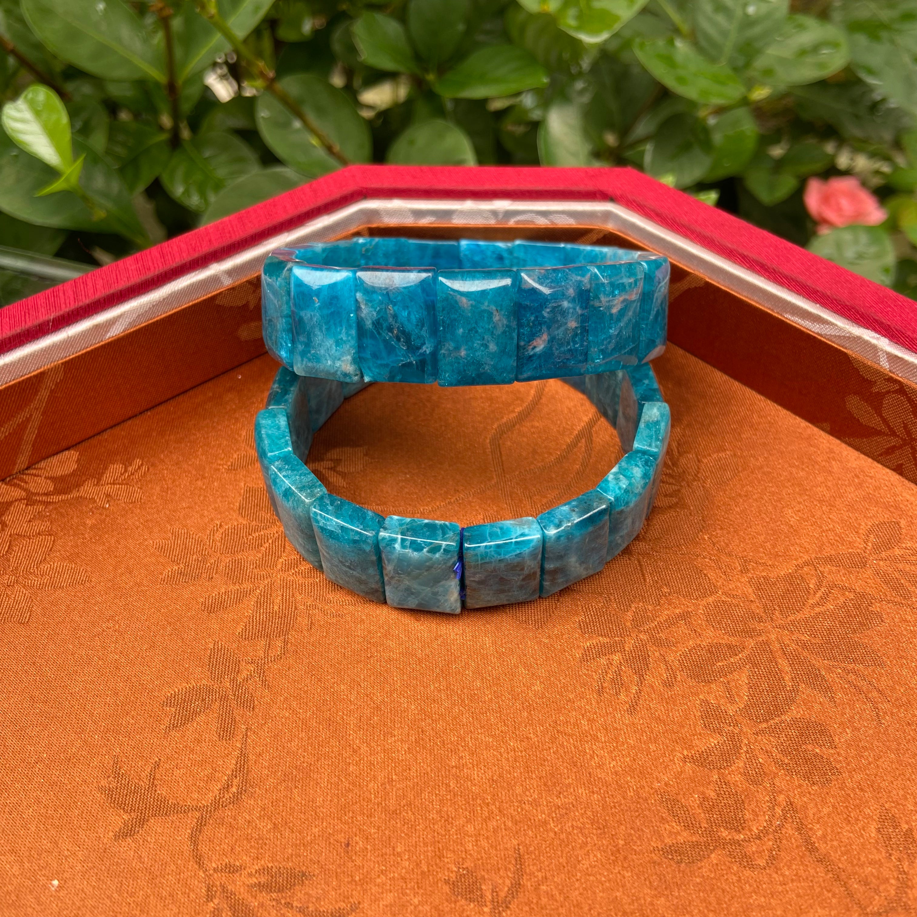 Natural Blue Apatite Bangle Bracelet - Handcrafted Gemstone Jewelry with Vibrant Blue Shine