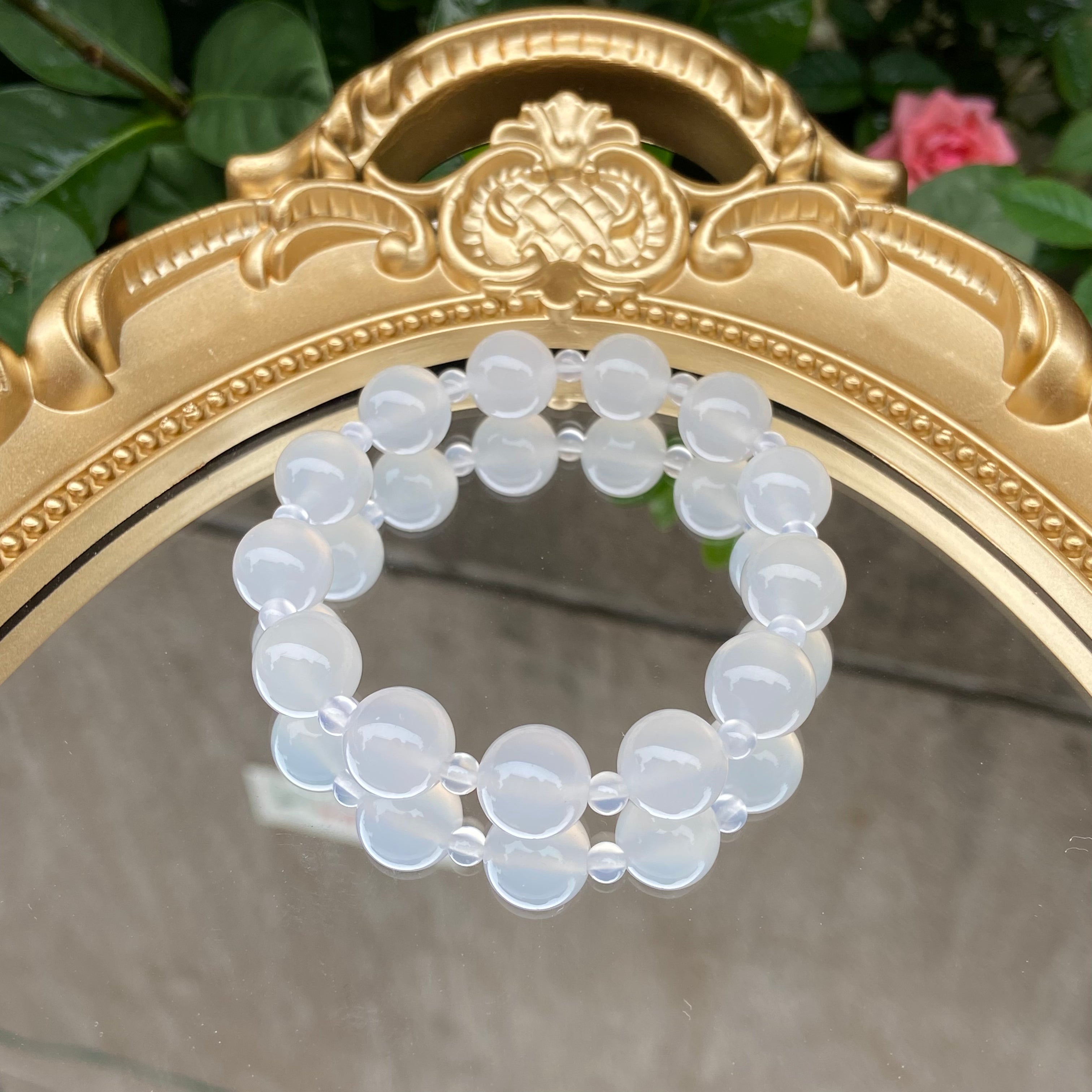 Original White Agate Beaded Bracelet (Mixed Sizes) - Handcrafted Boho Jewelry for Women & Men