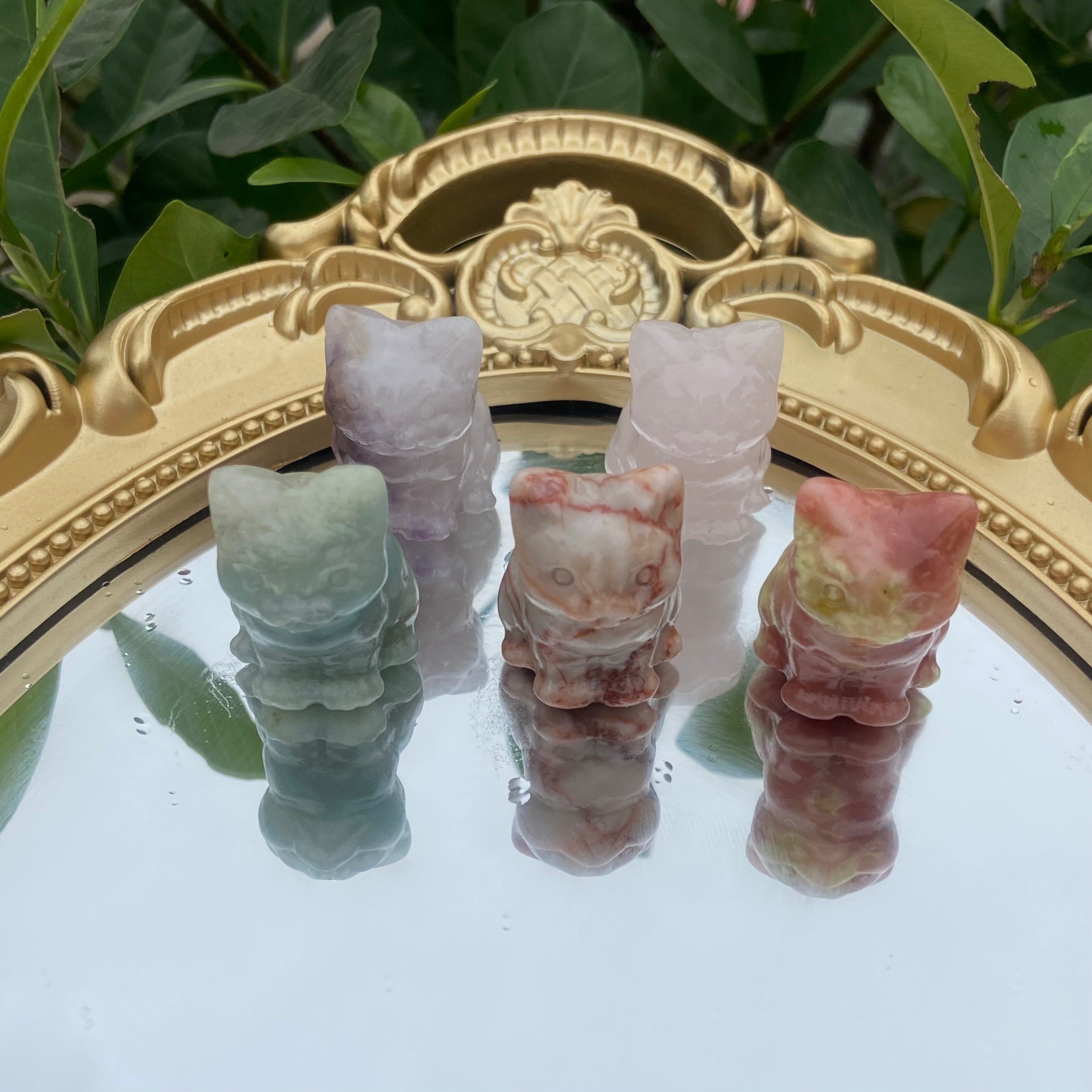 3cm Tiny Cat Sculpture, Genuine Crystal Carving, Cute Kitty Figurine for Home Desk Decor