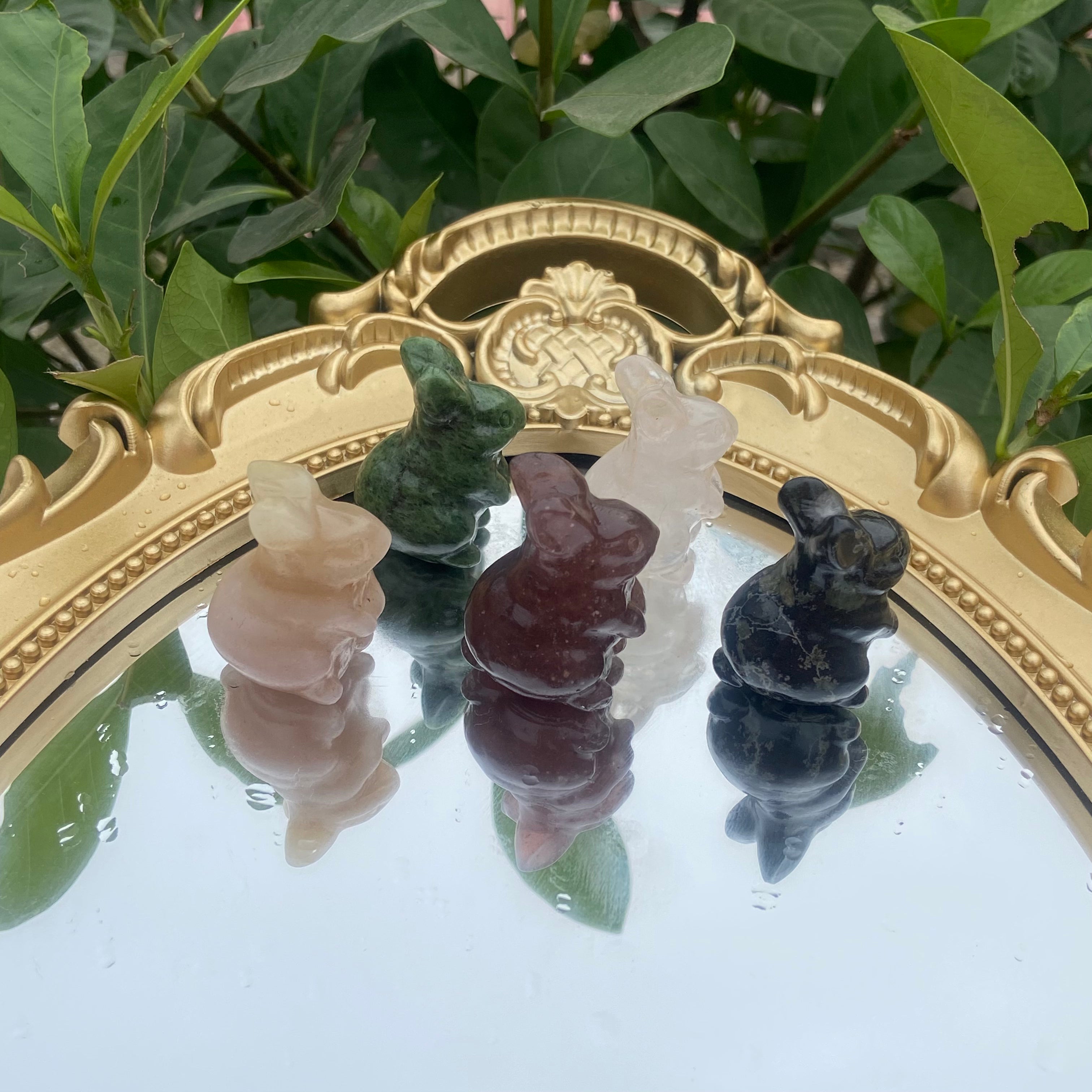 3cm Tiny Bunny Sculpture, Genuine Crystal Carving, Cute Rabbit Figurine for Home Desk Decor