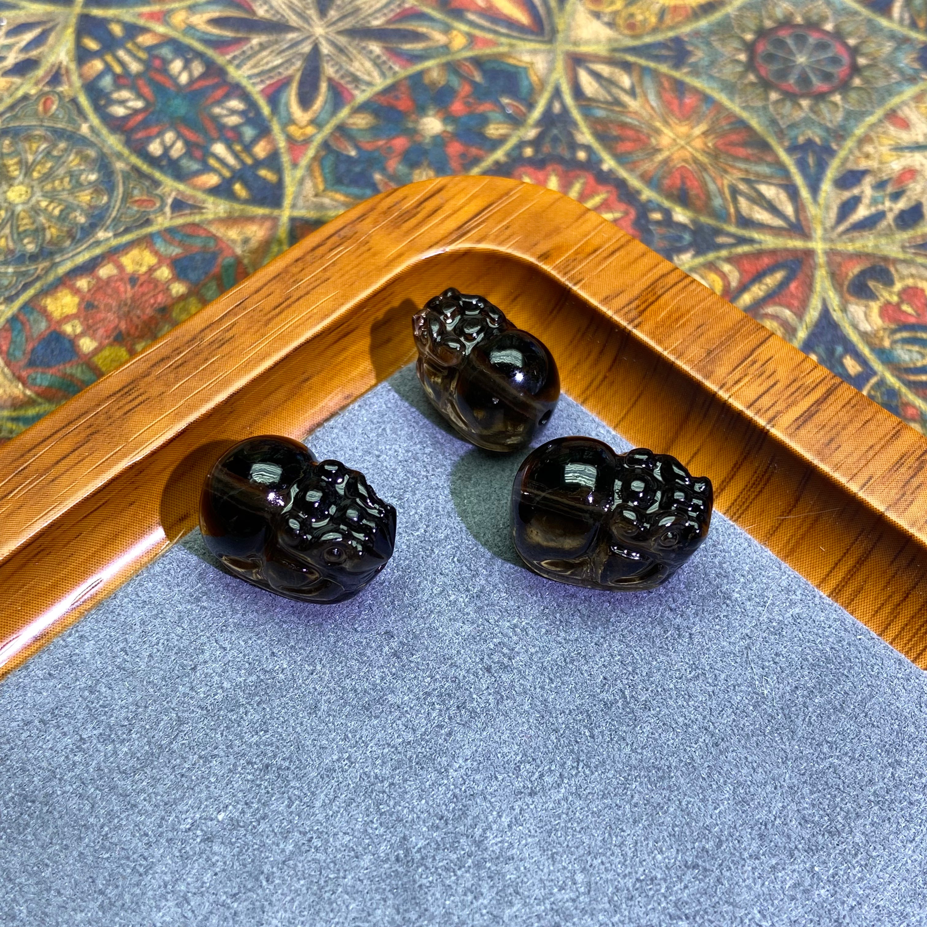 Ice Obsidian Pixiu Charm - Through-Hole Crystal Accessory for Jewelry Making