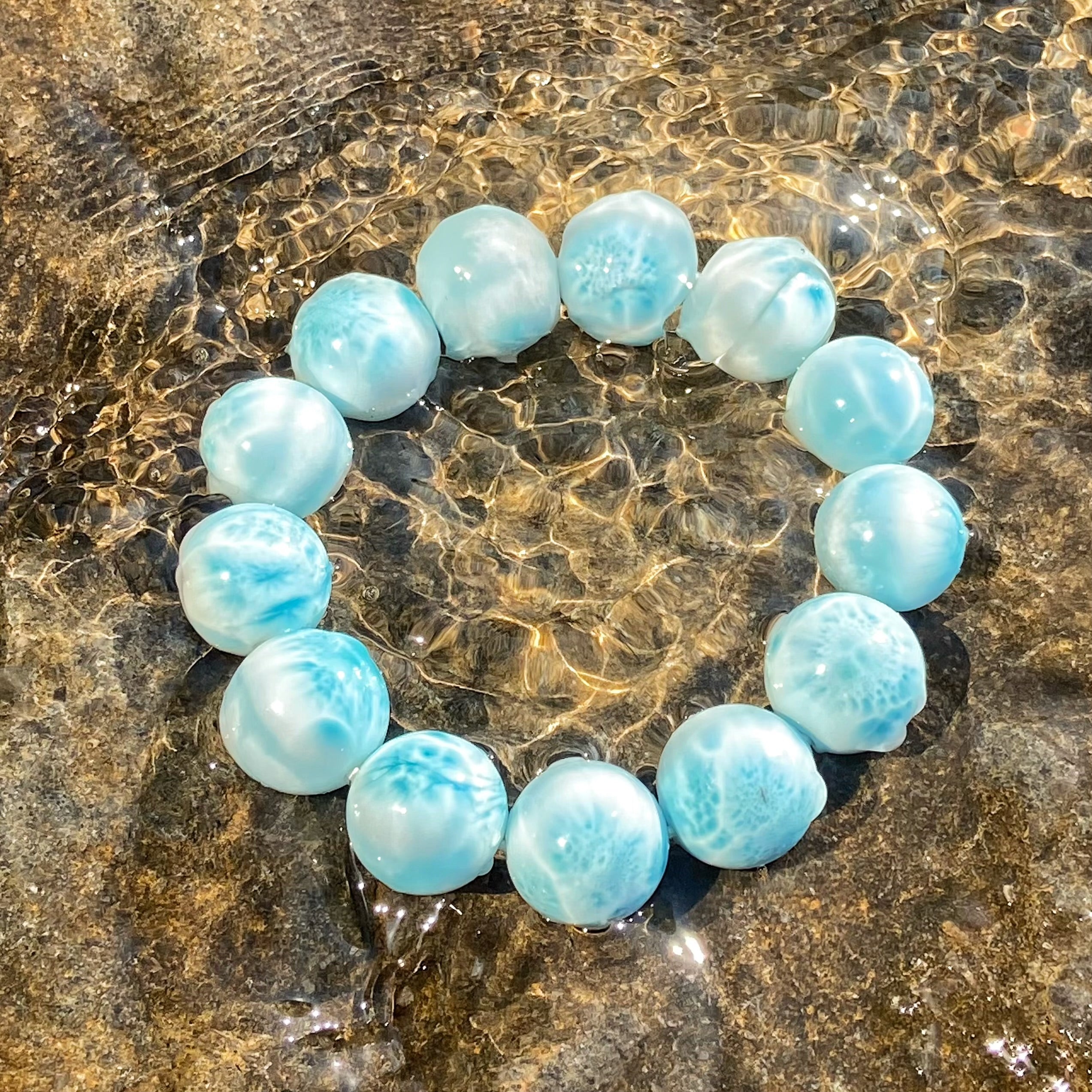 Large Grain Larimar Bracelet - 16mm/16.2mm Natural Gemstone | Chunky Statement Jewelry