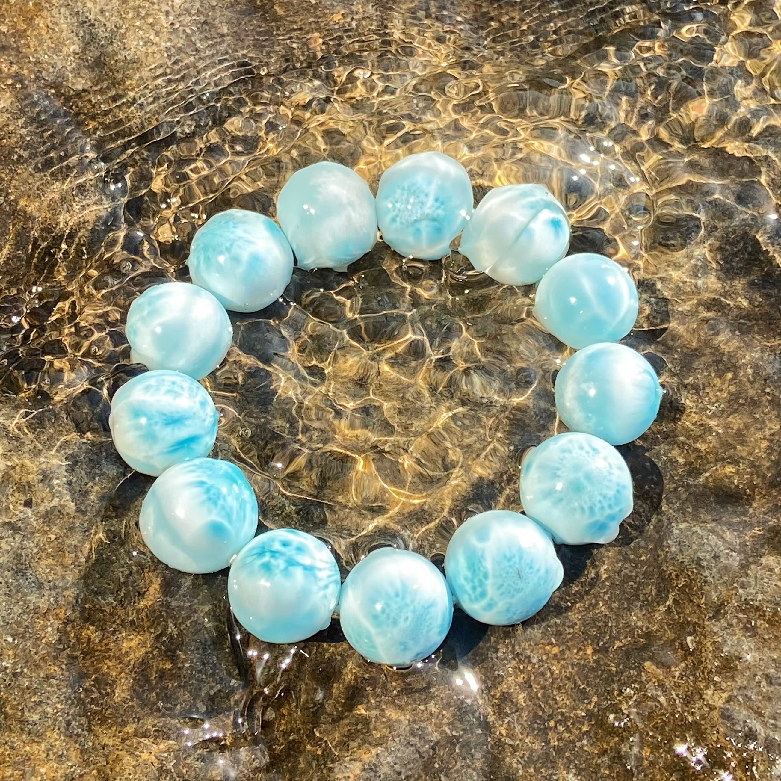 Large Grain Larimar Bracelet - 16mm/16.2mm Natural Gemstone | Chunky Statement Jewelry