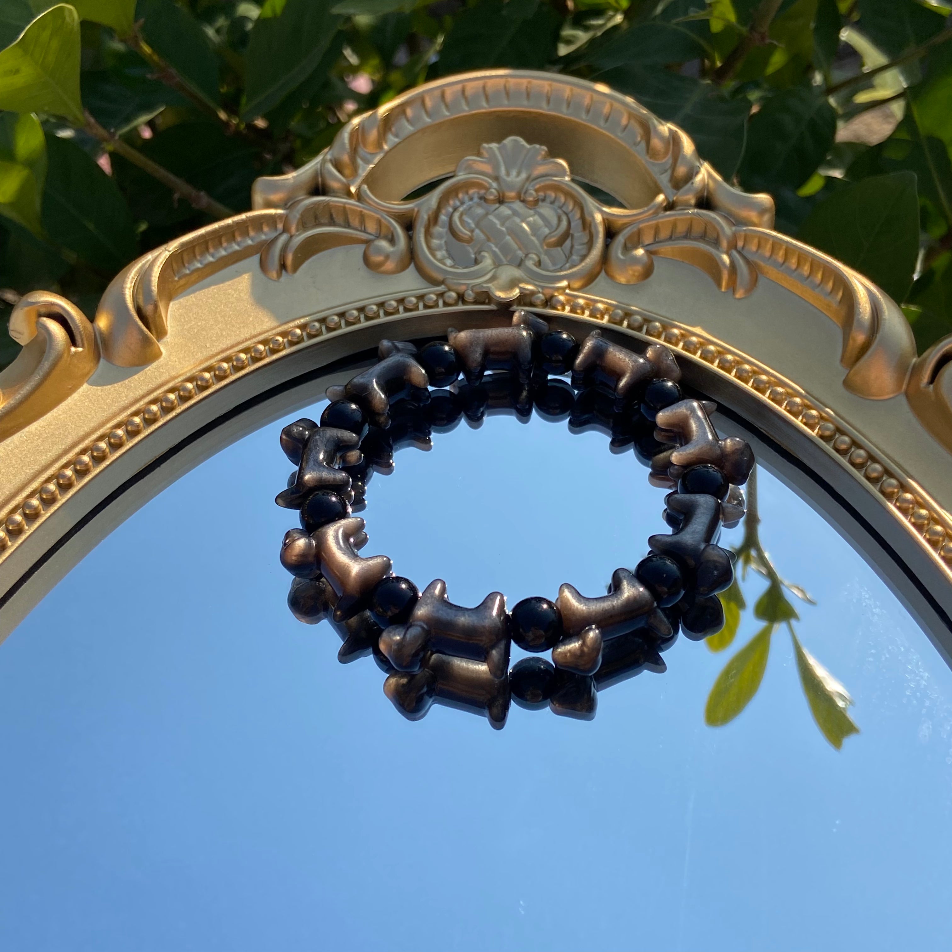 Natural Silver Sheen Obsidian Carved Dog Bracelet - Lucky Animal Charm for Protection & Positive Energy