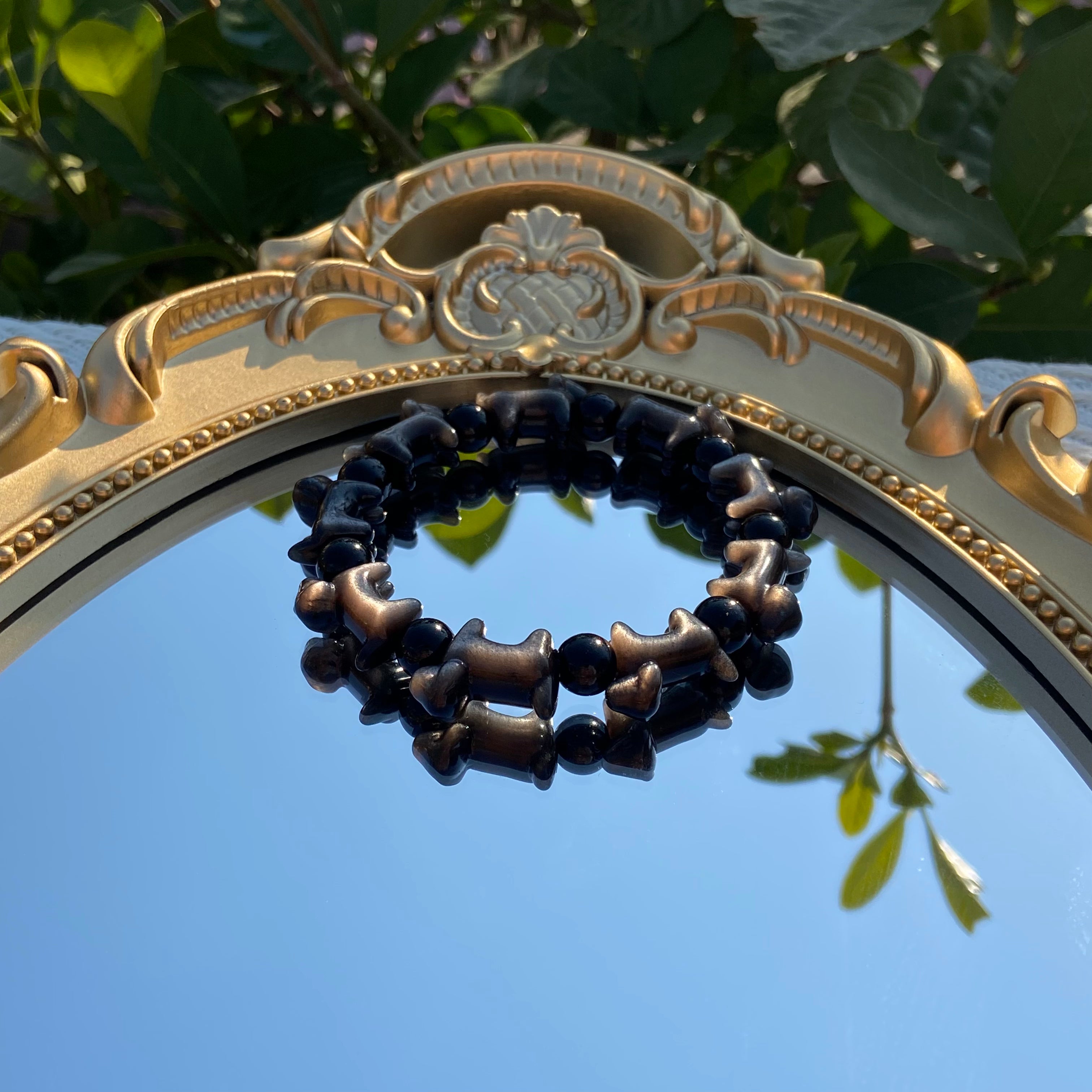 Natural Silver Sheen Obsidian Carved Dog Bracelet - Lucky Animal Charm for Protection & Positive Energy
