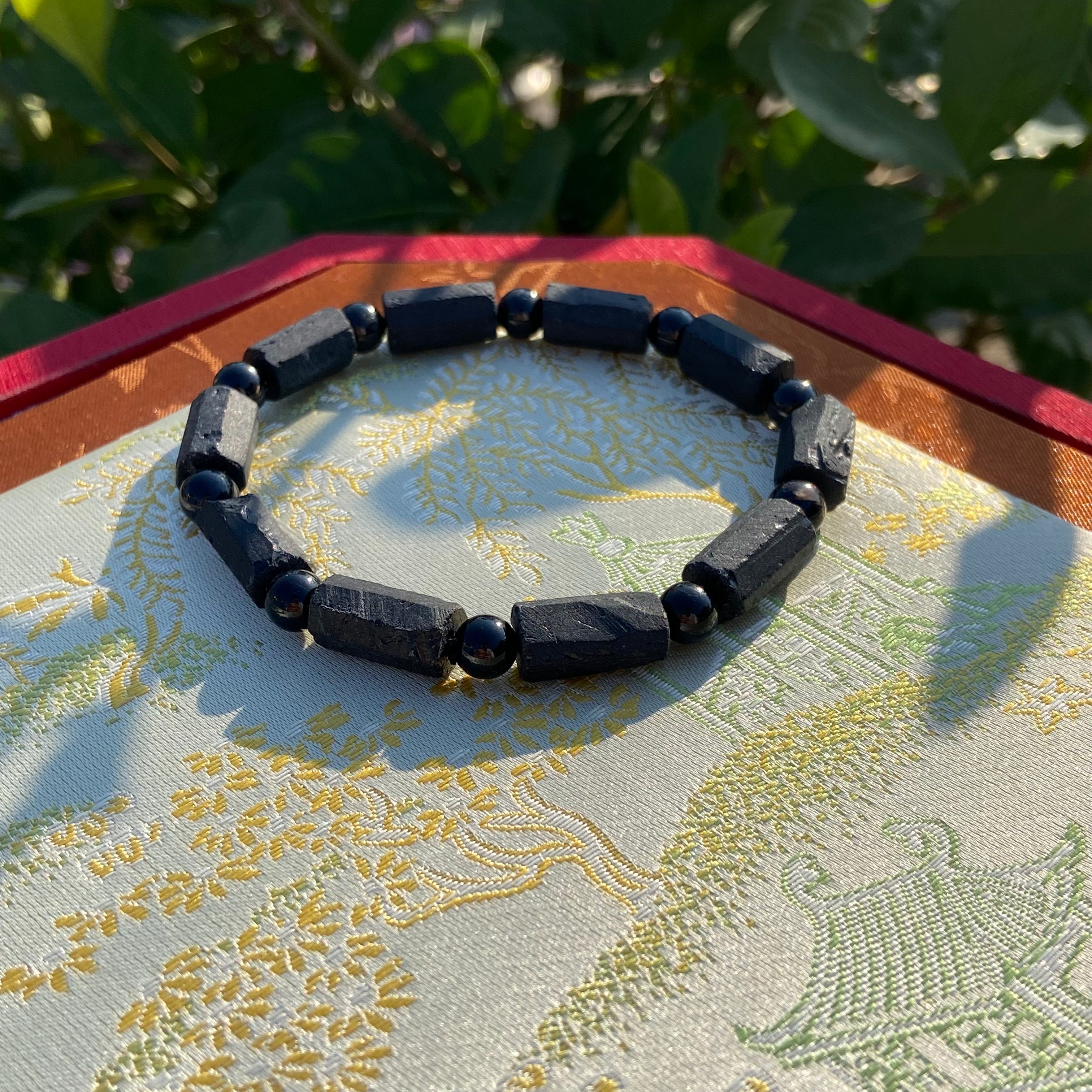 Natural Black Tourmaline Rough Stone Bracelet - Protection & Grounding Gemstone Jewelry