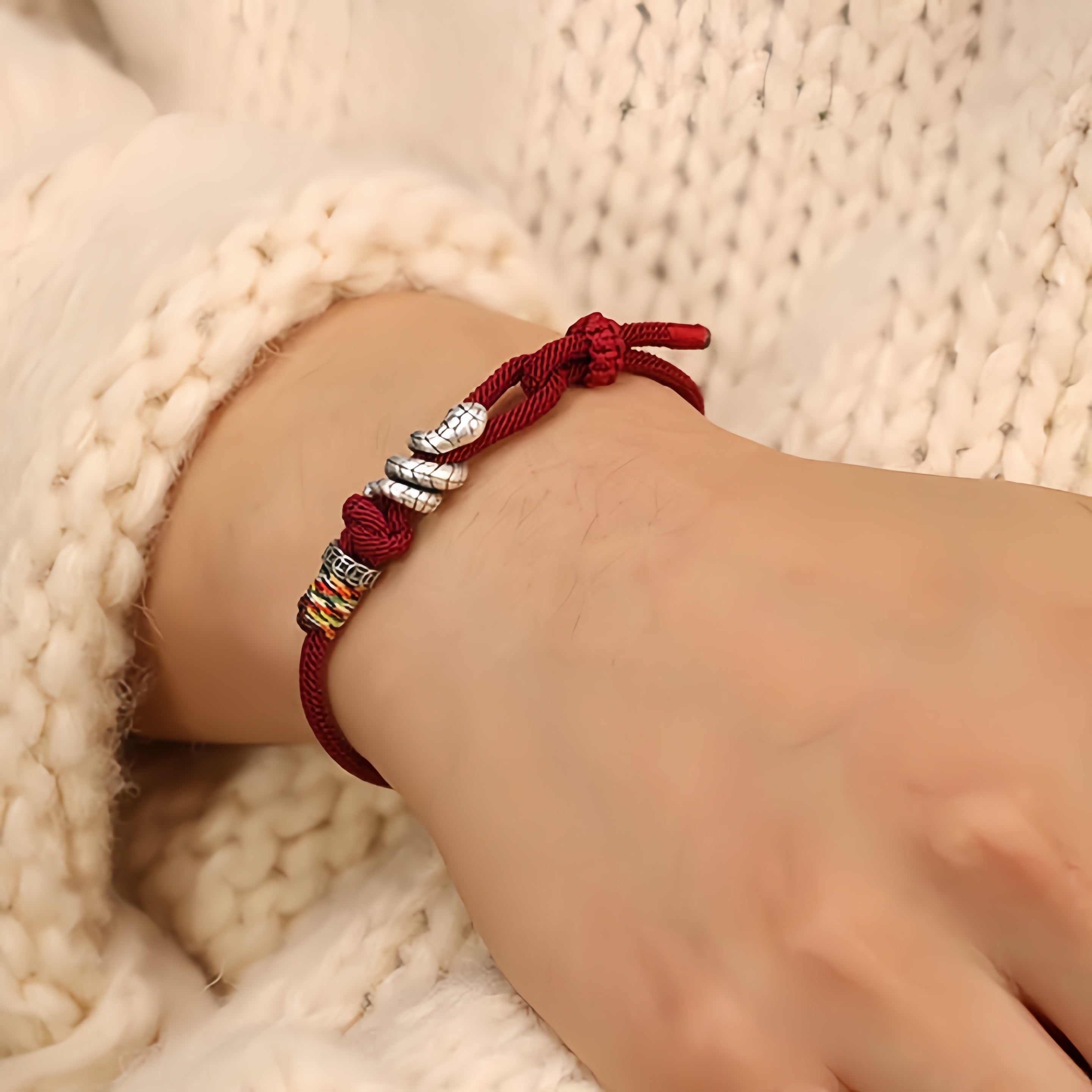 Red String 925 Sterling Silver Year of the Snake Coin Ring Snake Luck Bracelet