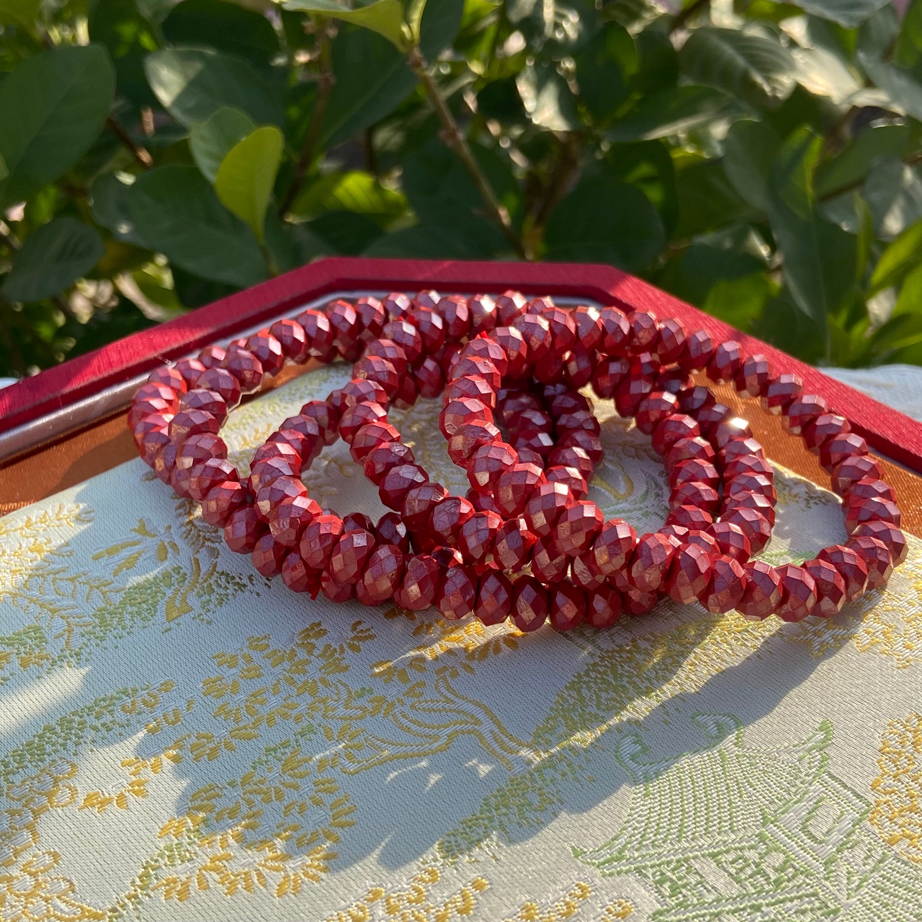 Faceted Cinnabar Abacus Bead Bracelet - Diamond-Cut Design | Bohemian Healing Jewelry