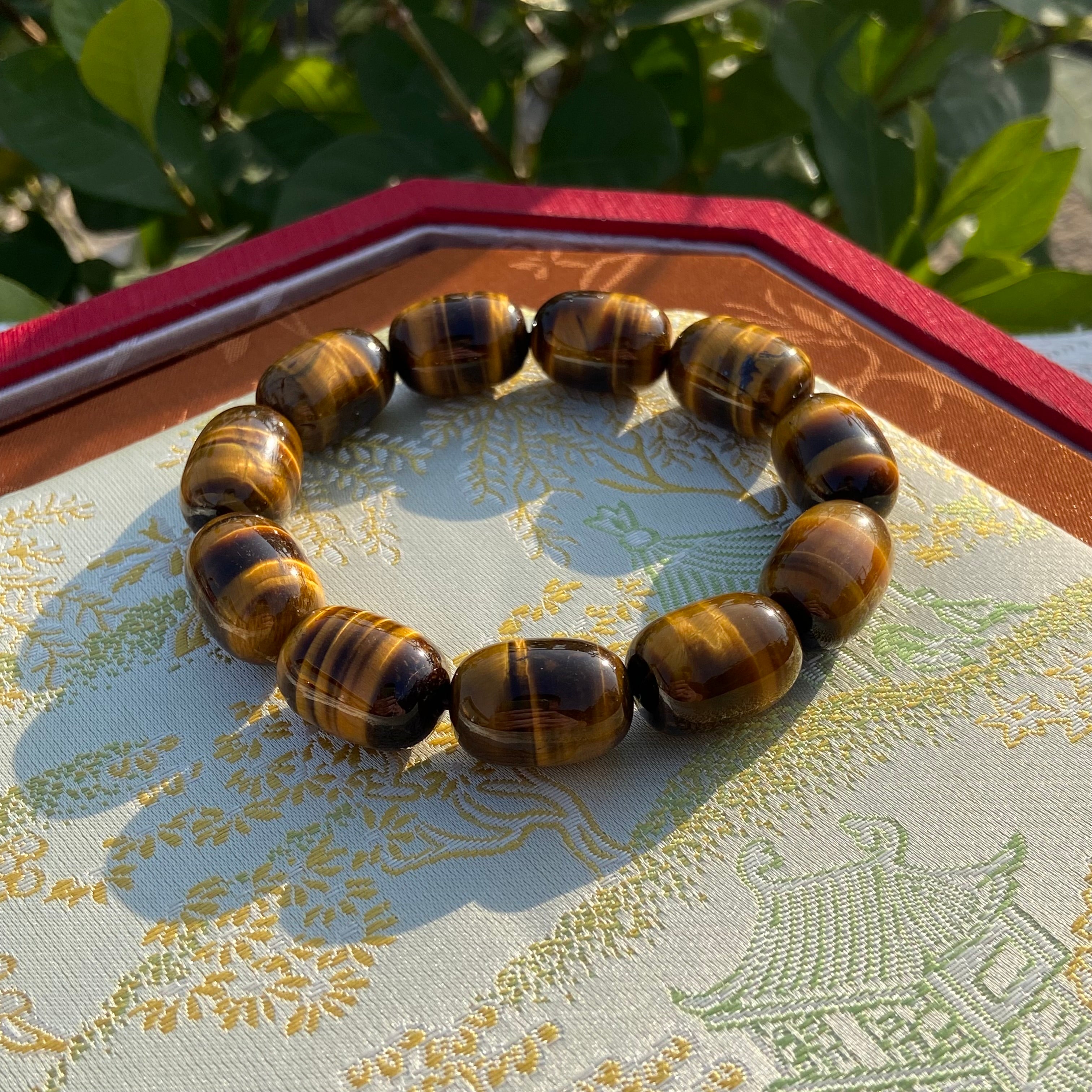 Natural Tiger Eye Barrel Bead Bracelet - Handcrafted Healing Gemstone Jewelry for Men & Women