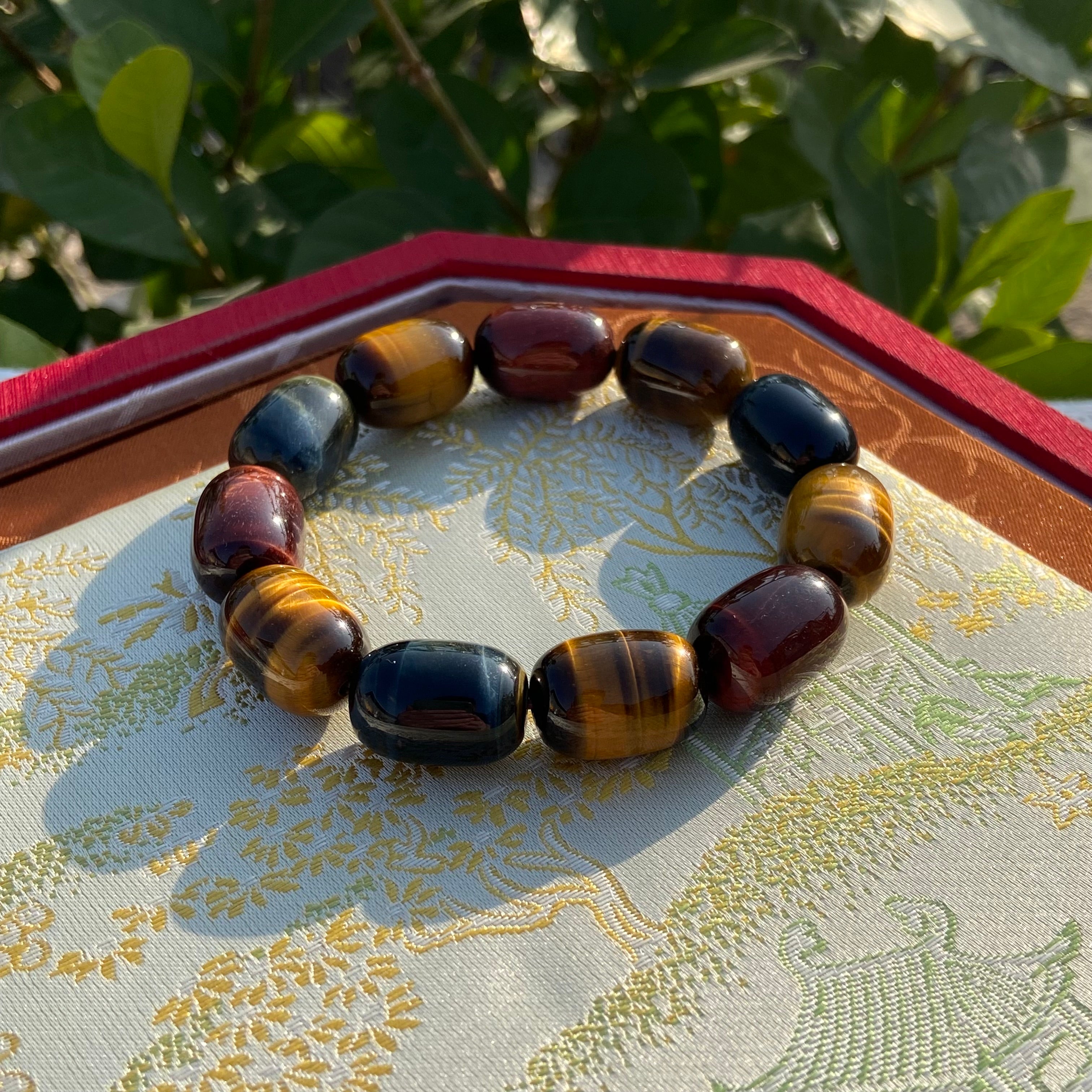 Natural Tiger Eye Barrel Bead Bracelet - Handcrafted Healing Gemstone Jewelry for Men & Women