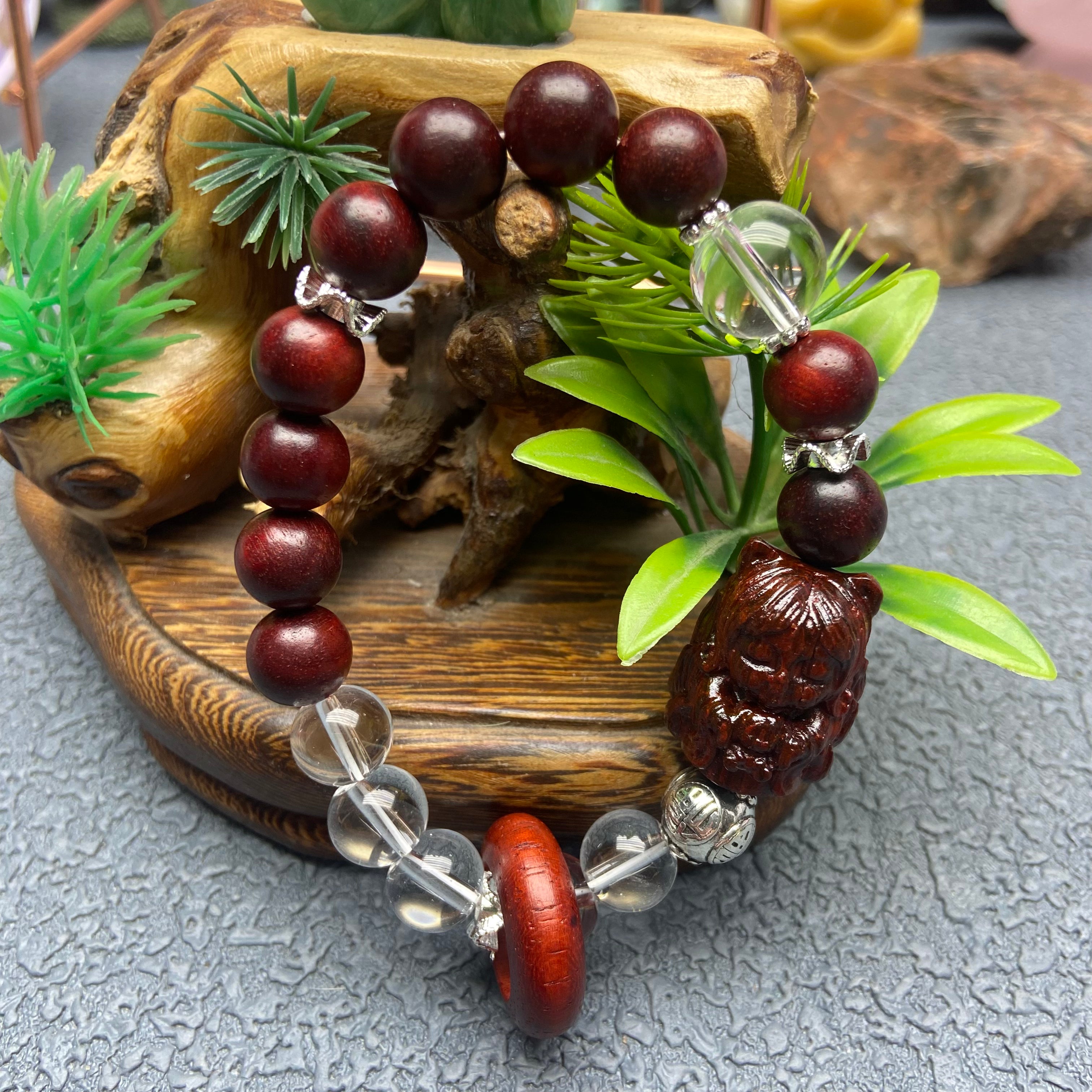 Wood 9 tailed fox god bracelet