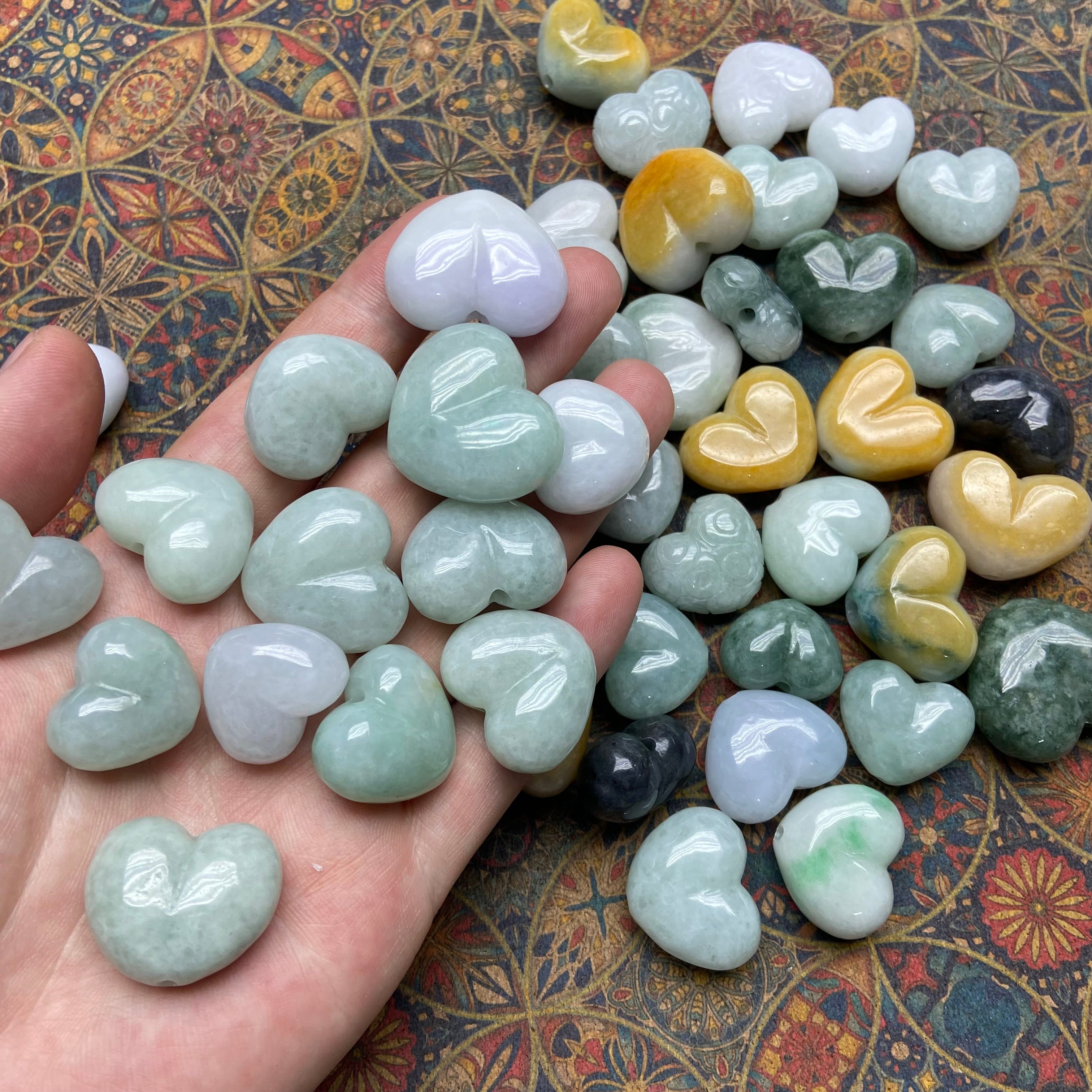 Myanmar Jade Heart-Shaped Through-Hole Charm - Natural Gemstone Jewelry Component for DIY Craft & Jewelry Making