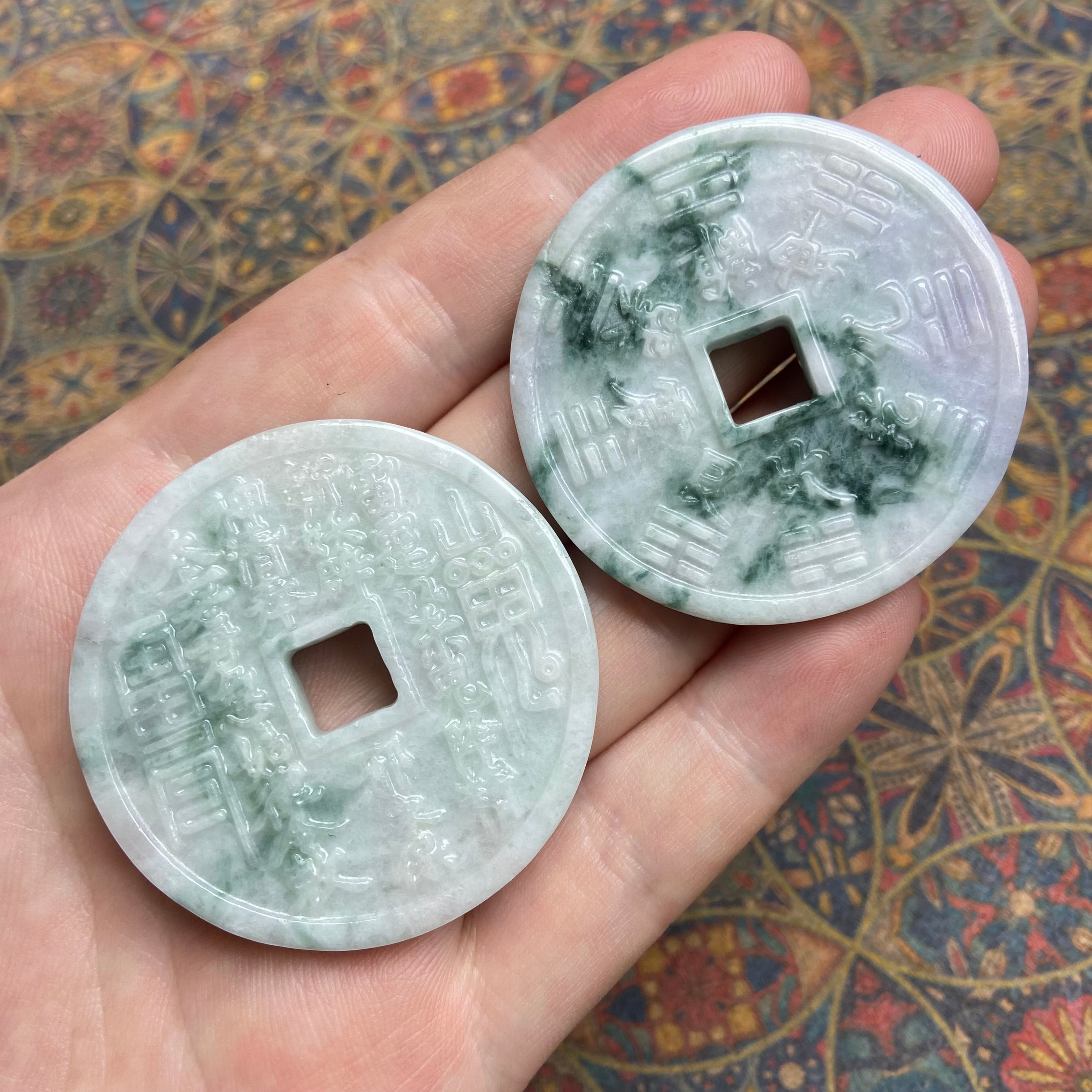 Natural Jade Mountain Ghost Coin Pendant - Feng Shui Talisman for Protection & Blessings