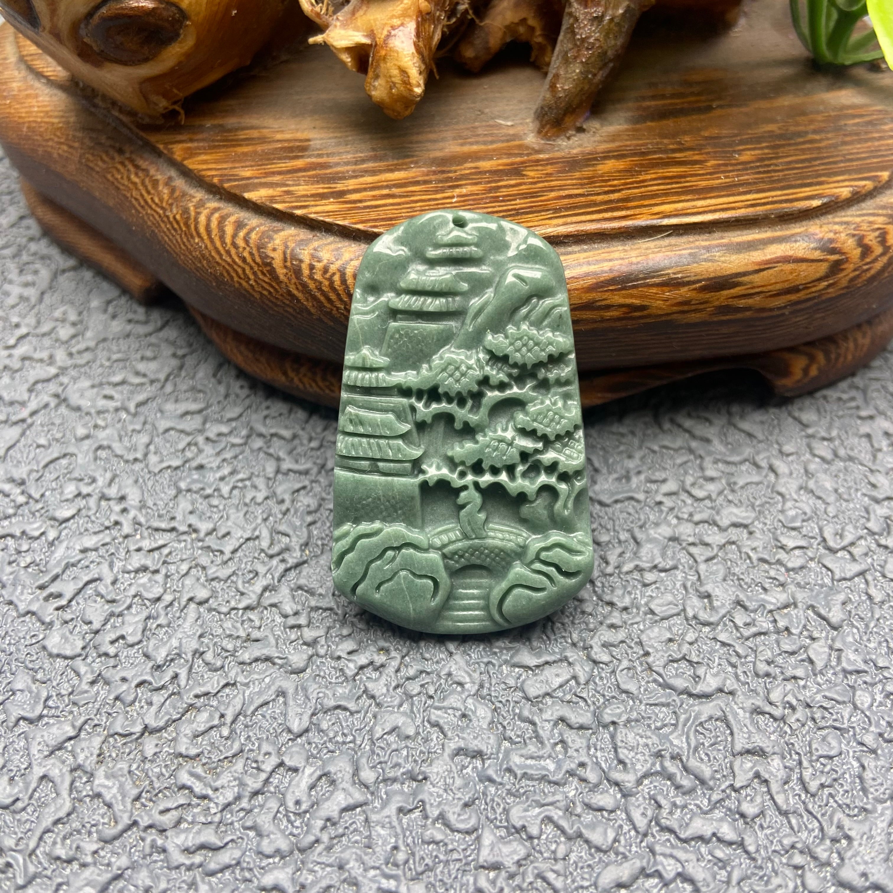 Burma Jade mountain and river pendant