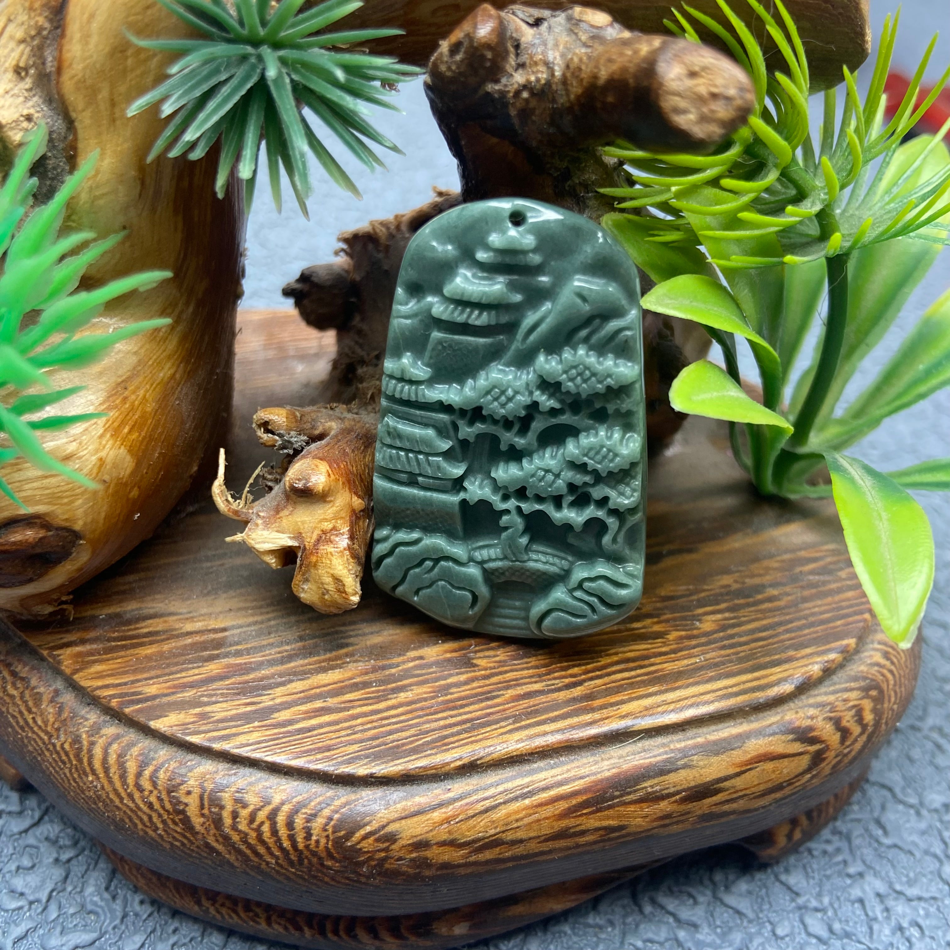Burma Jade mountain and river pendant
