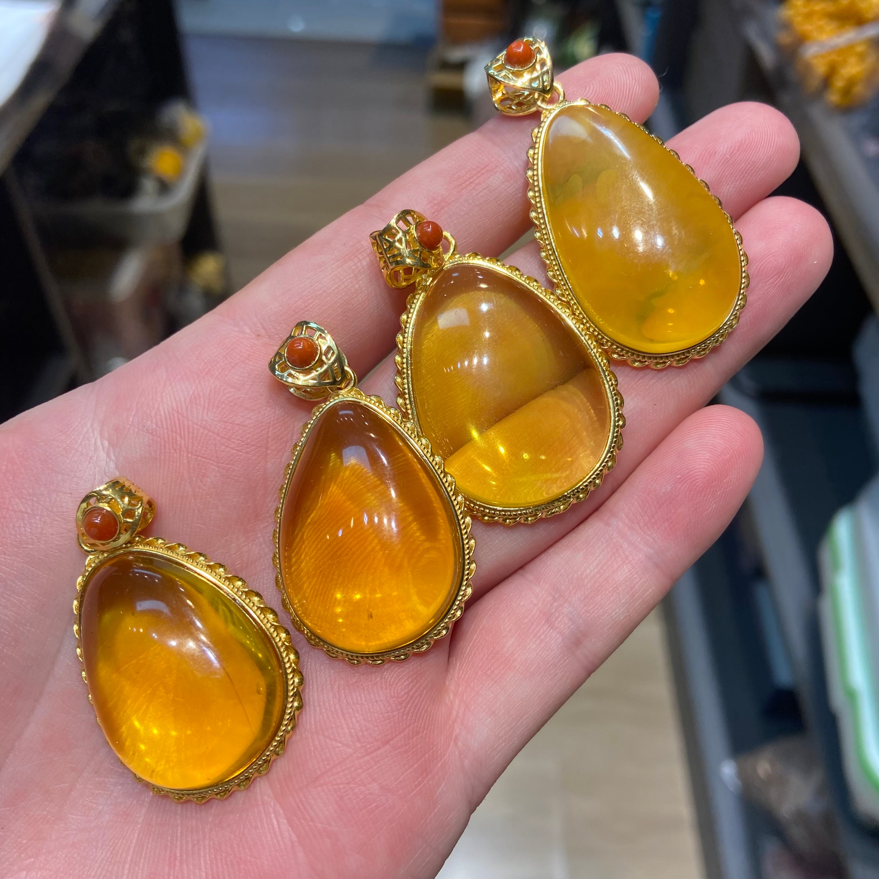 S925 Sterling Silver Amber Teardrop Pendant - Natural Gemstone Jewelry for Women Men