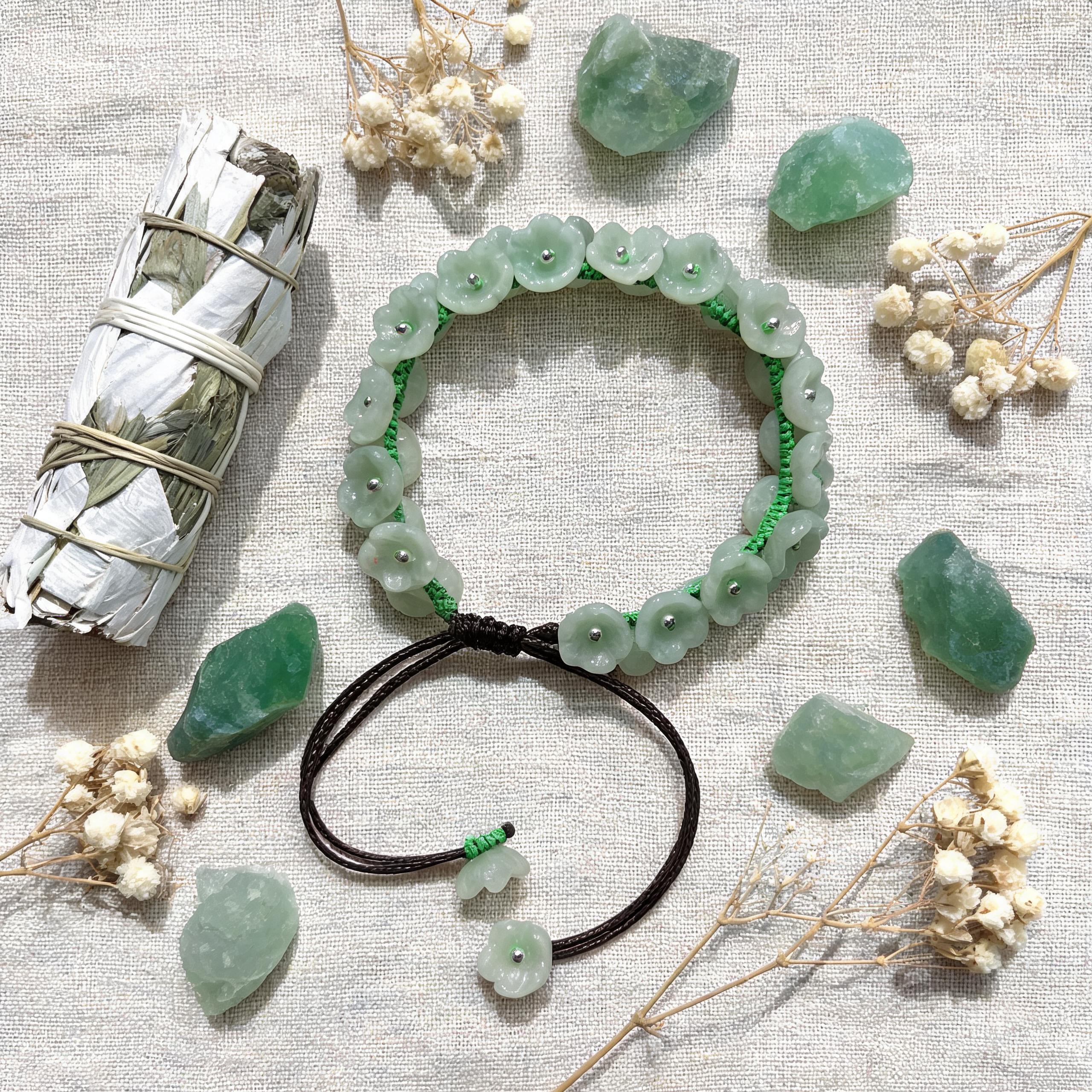 Natural Grade A Jadeite Flower Hand Woven Braided Bracelet Chinese Traditional Handmade Women Jewelry
