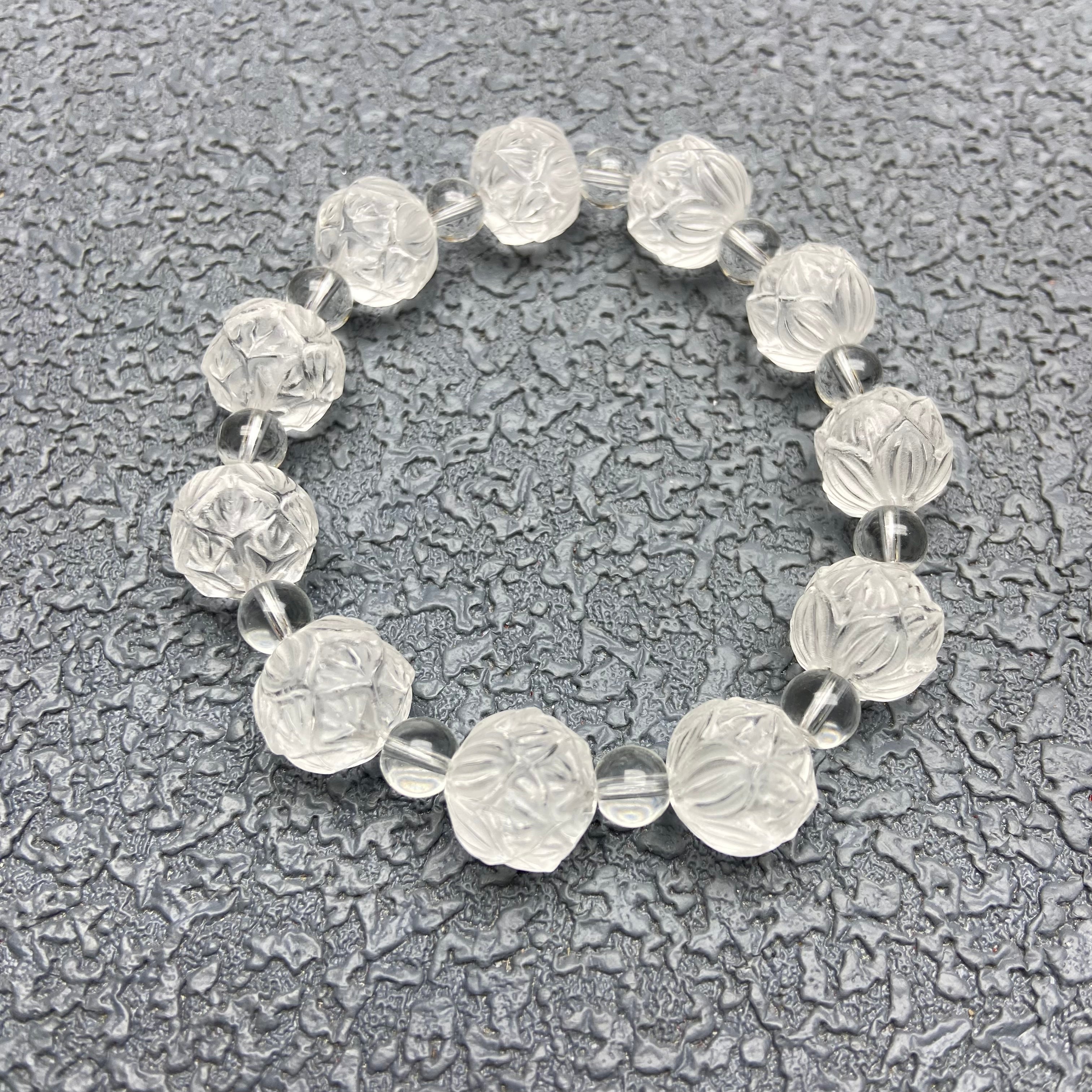 Natural White Crystal Lotus Beads, Hand-Strung at the World's Most Famous God of Wealth Temple, Symbolizing Good Fortune, Exquisite Craftsmanship, Stunning Design