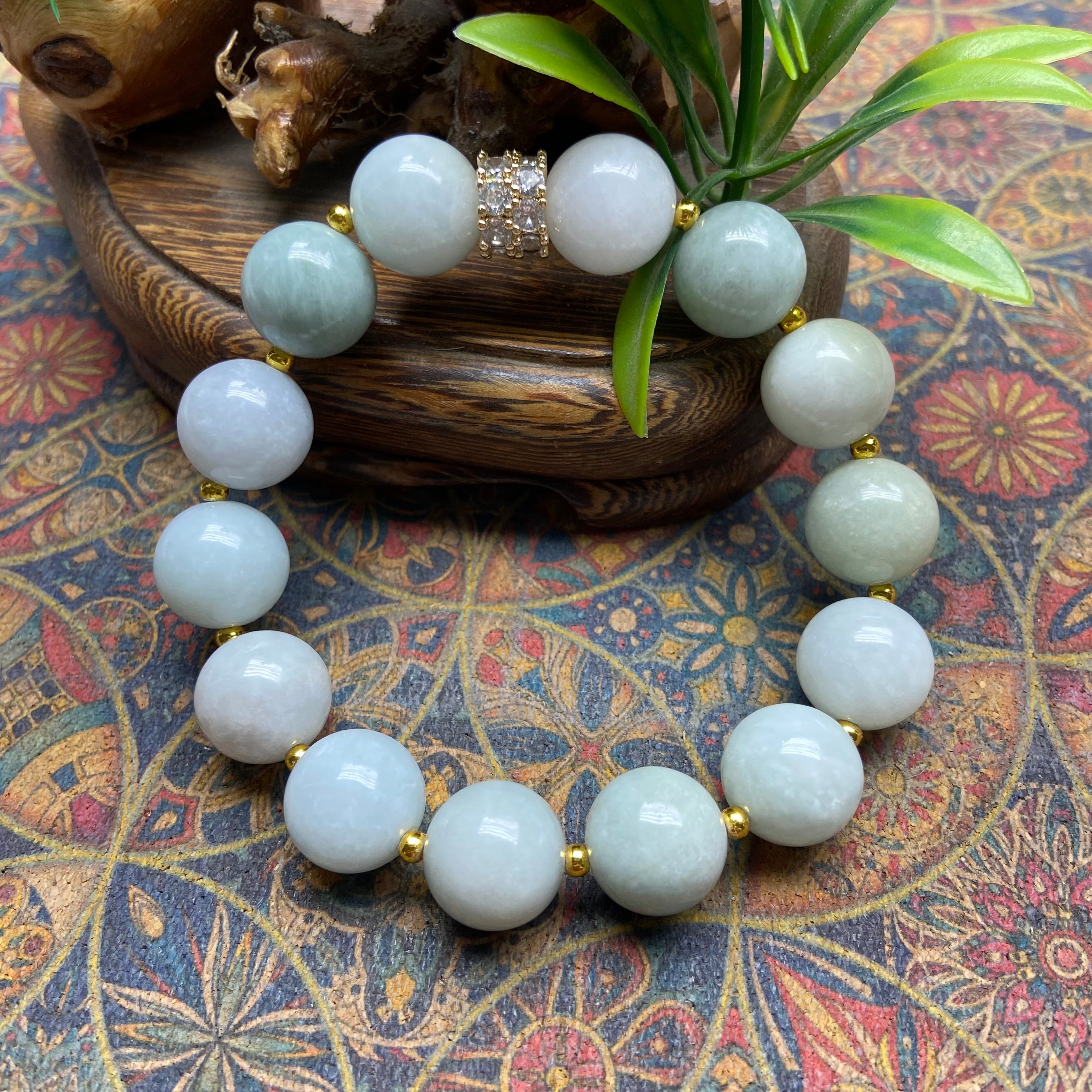13mm Large Bead Natural Grade A Burmese Jade Bracelet - Original Handmade Design
