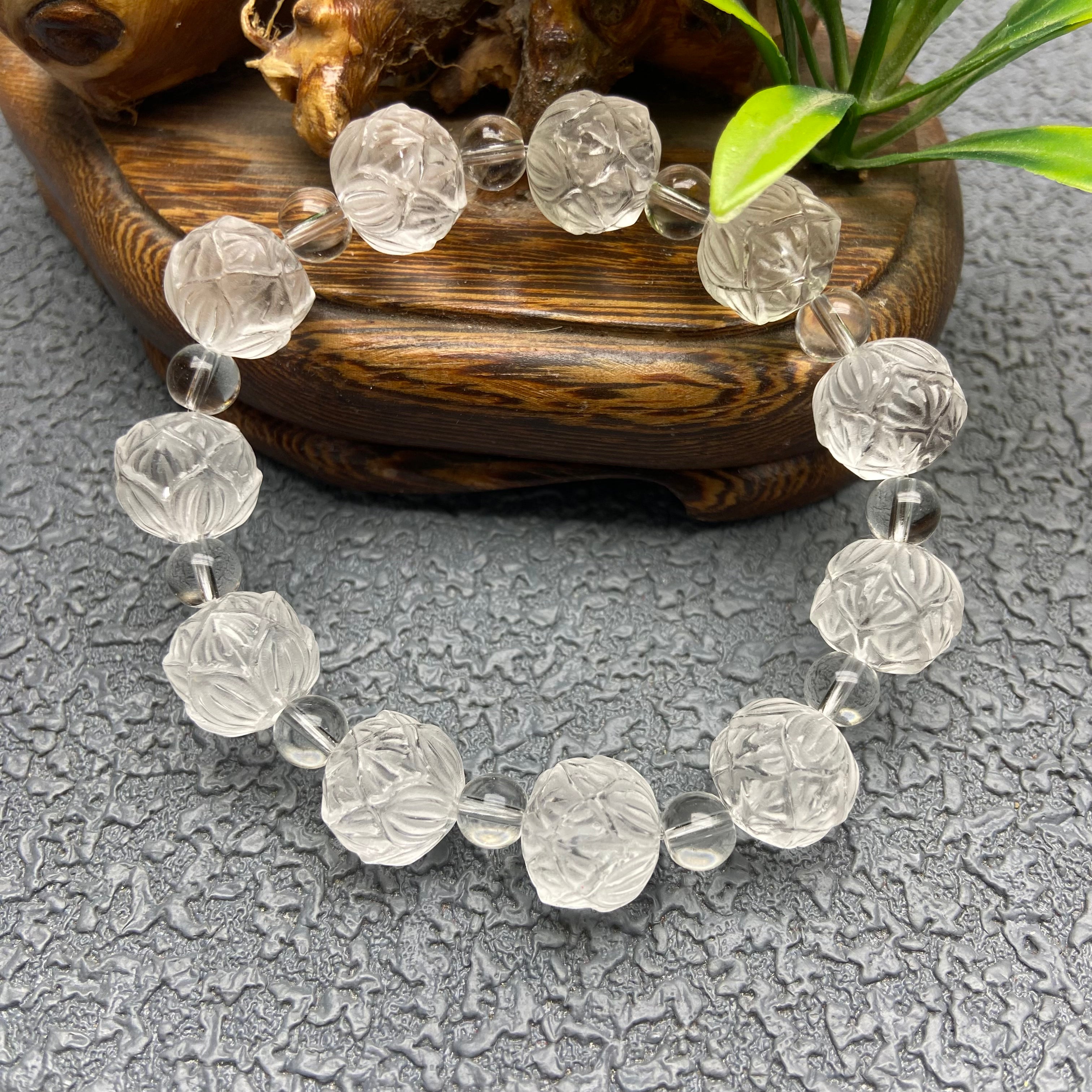 Natural White Crystal Lotus Beads, Hand-Strung at the World's Most Famous God of Wealth Temple, Symbolizing Good Fortune, Exquisite Craftsmanship, Stunning Design