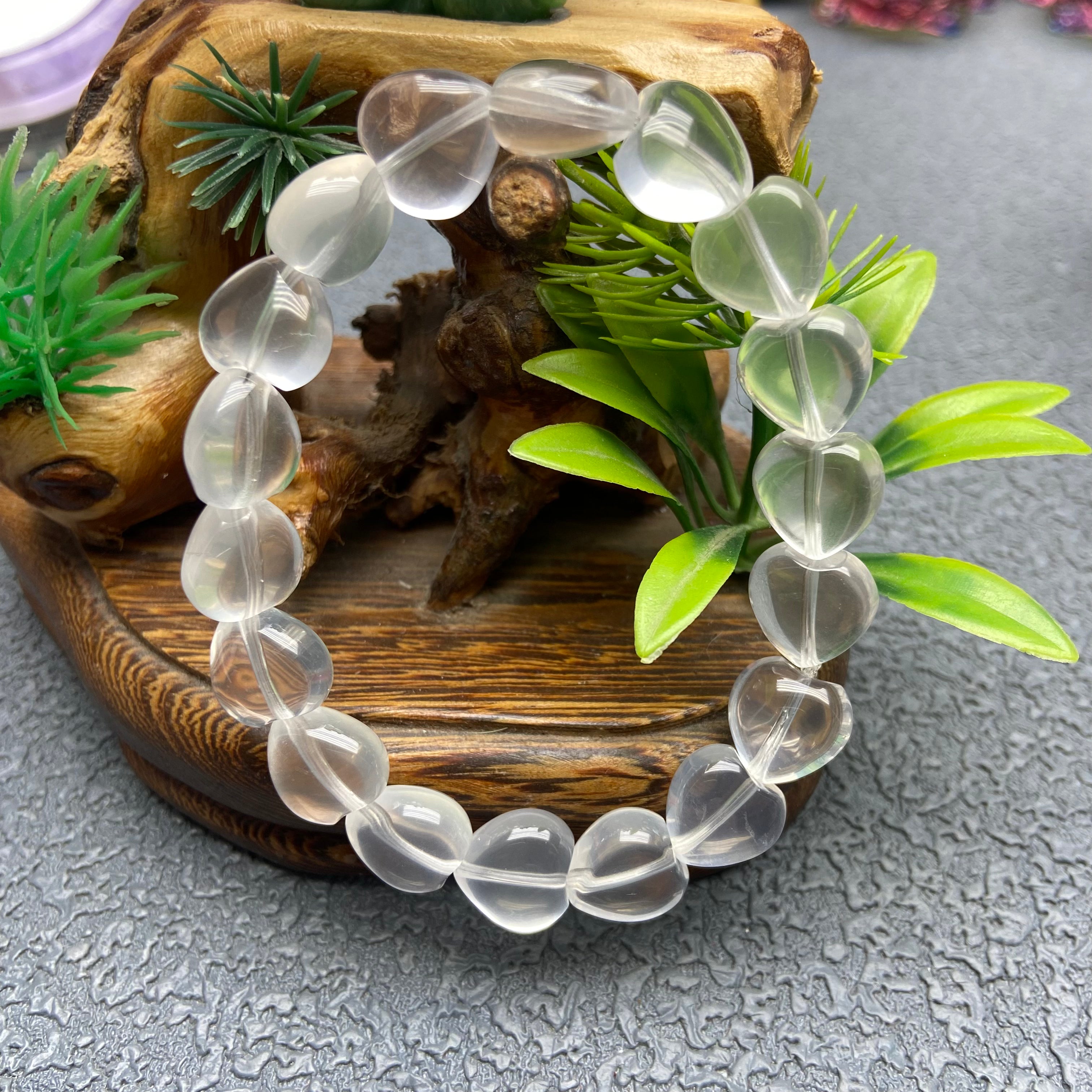 Natural Clear Quartz Heart-Shaped Bracelet, Clear as Water, Naturally Pure Crystal, Powerful Purifying Energy, Crystal Bracelet