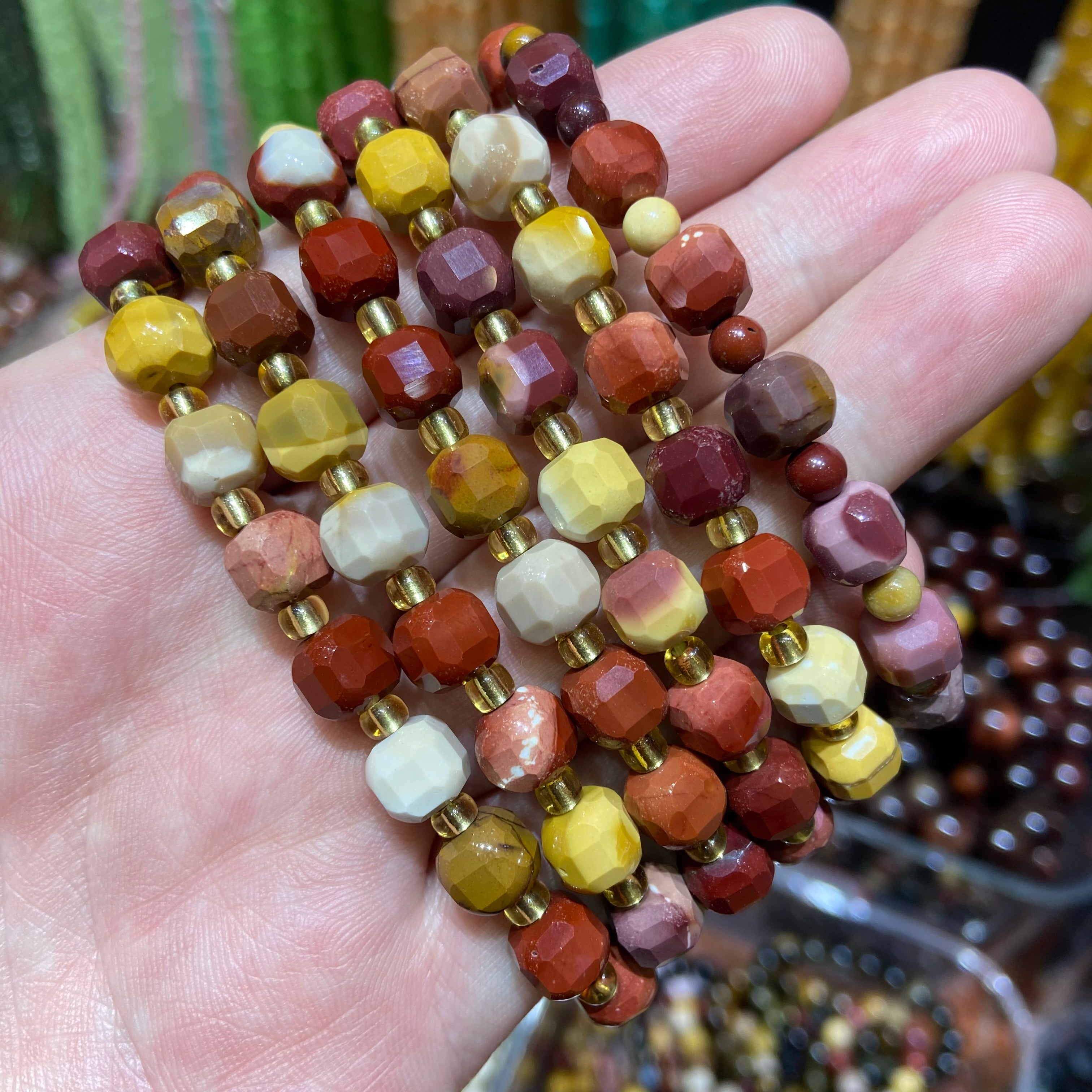 Moonkite Cube Faceted Bead Bracelet - Natural Yellow Moonstone Jewelry for Women Daily Wear