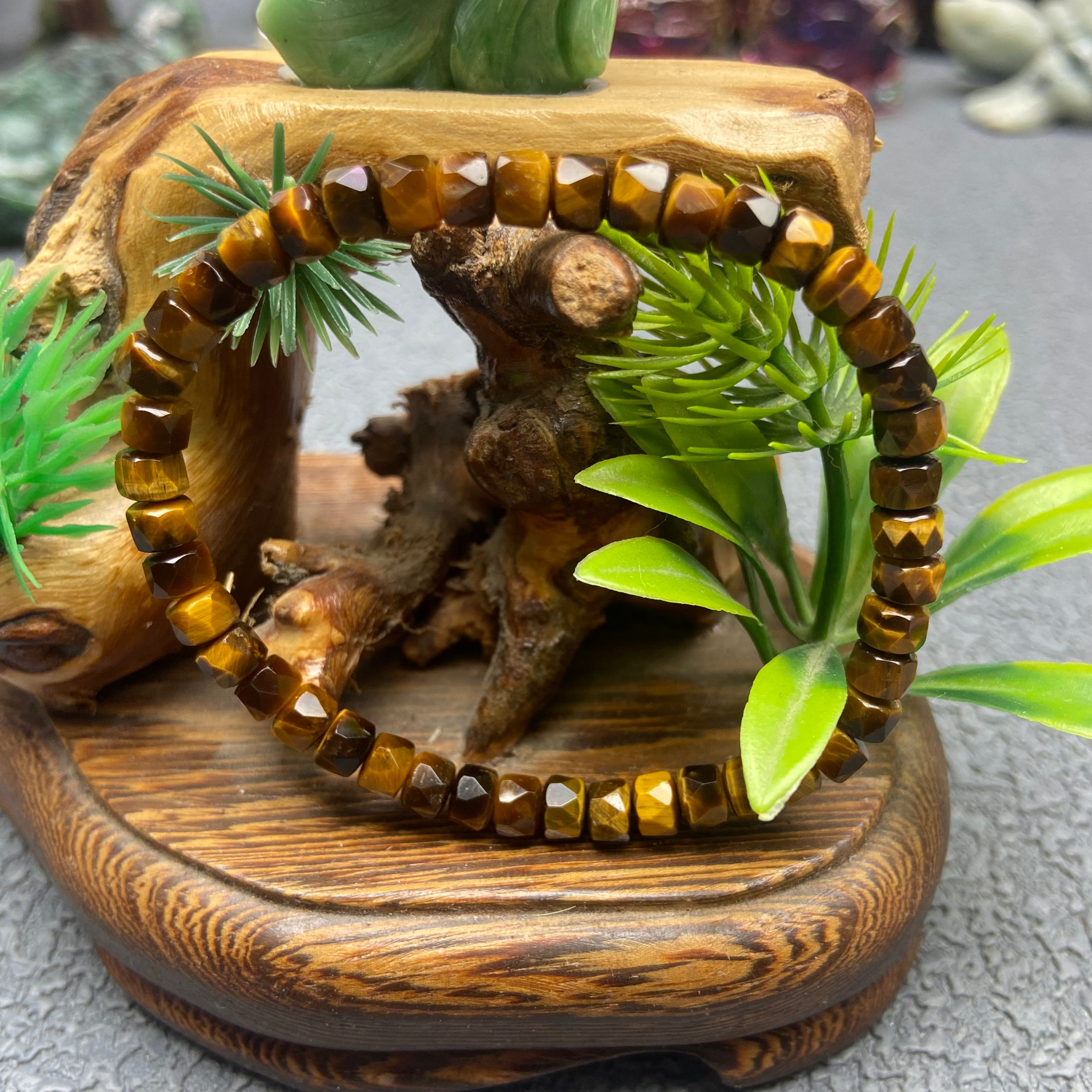 Tiger Eye Bracelet with Diamond-Cut Facets | Natural Gemstone | Strength & Confidence | Unisex