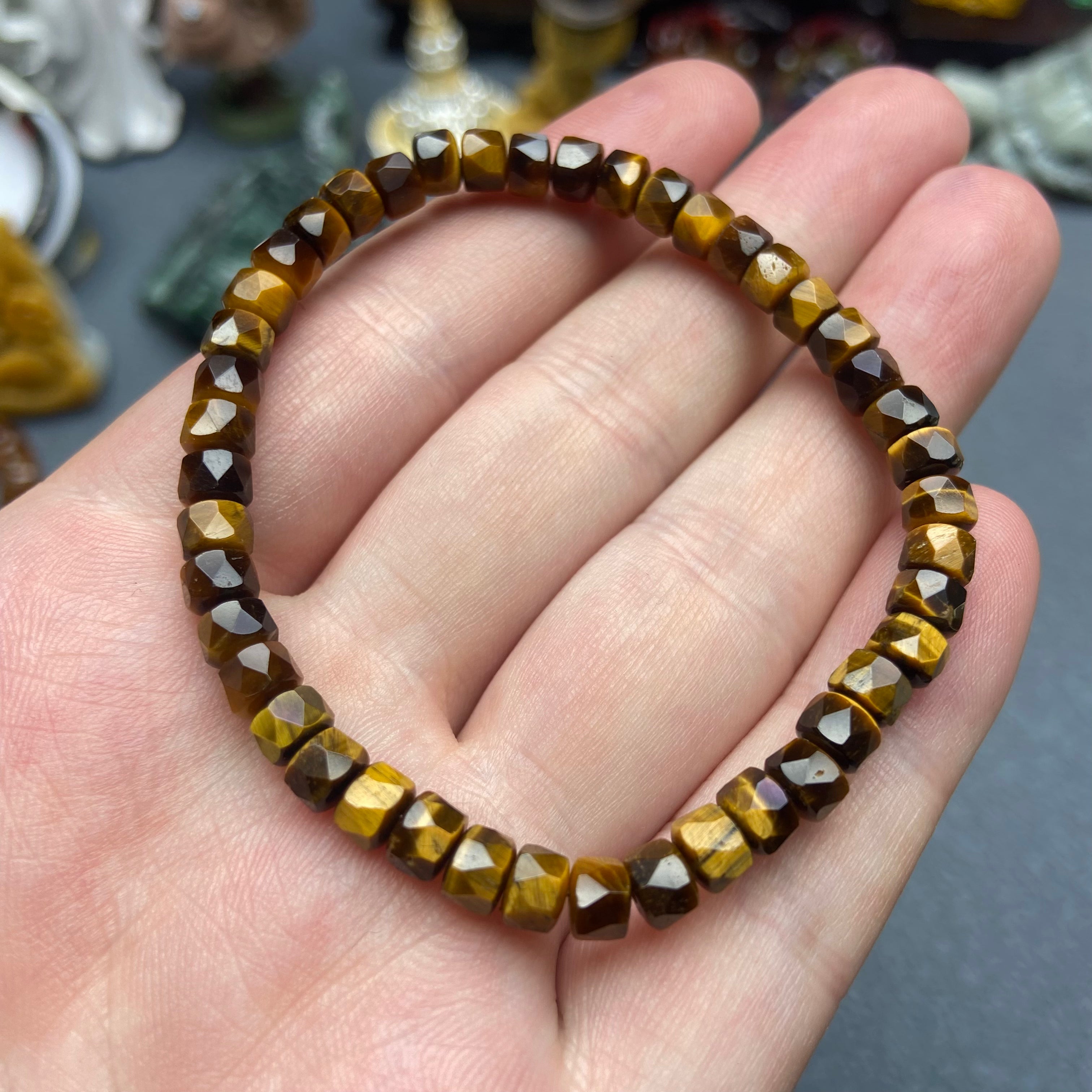Tiger Eye Bracelet with Diamond-Cut Facets | Natural Gemstone | Strength & Confidence | Unisex