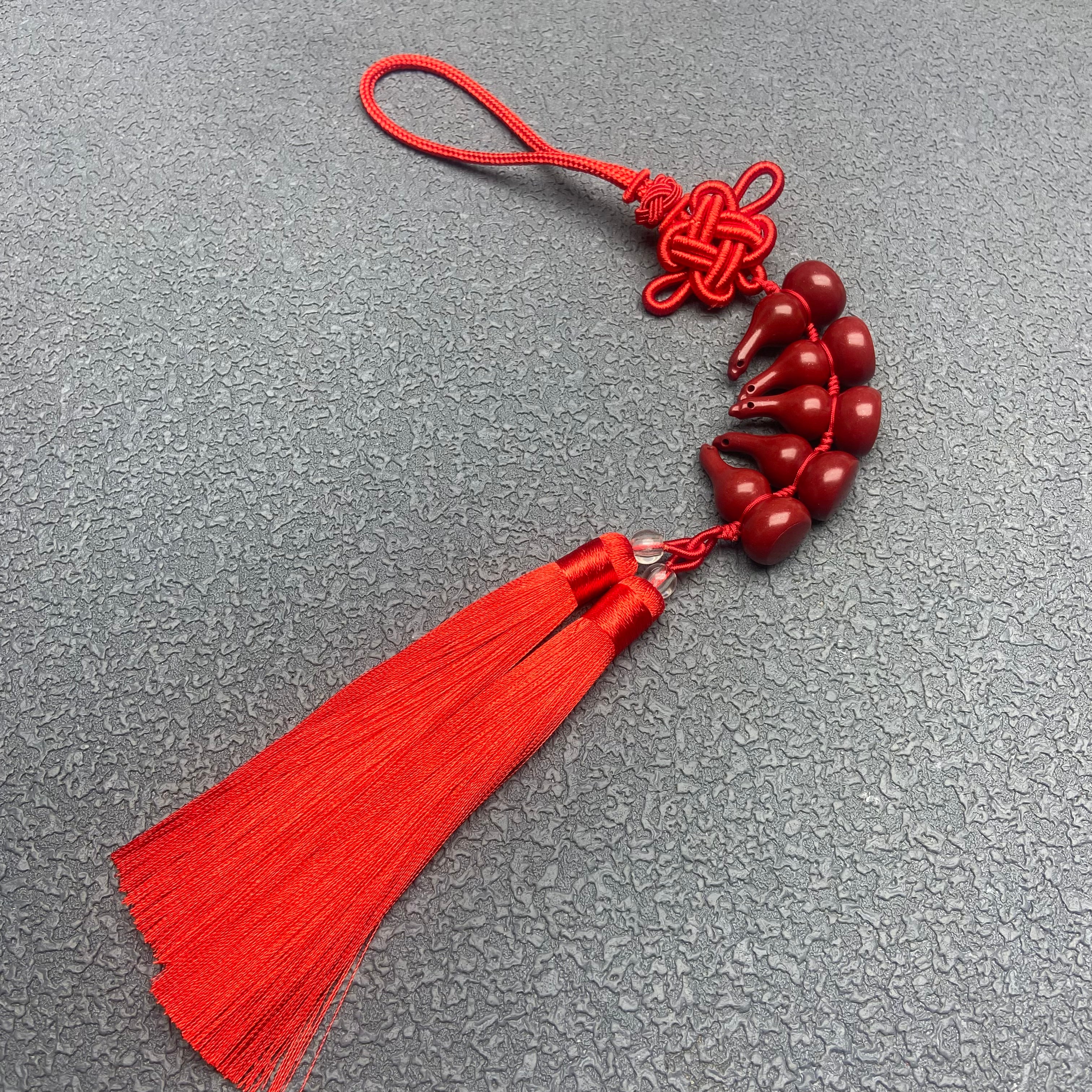 Cinnabar Gourd Car Hanging Ornament, Hand-Woven Chinese Knot,Blessing Car Decoration for Protection
