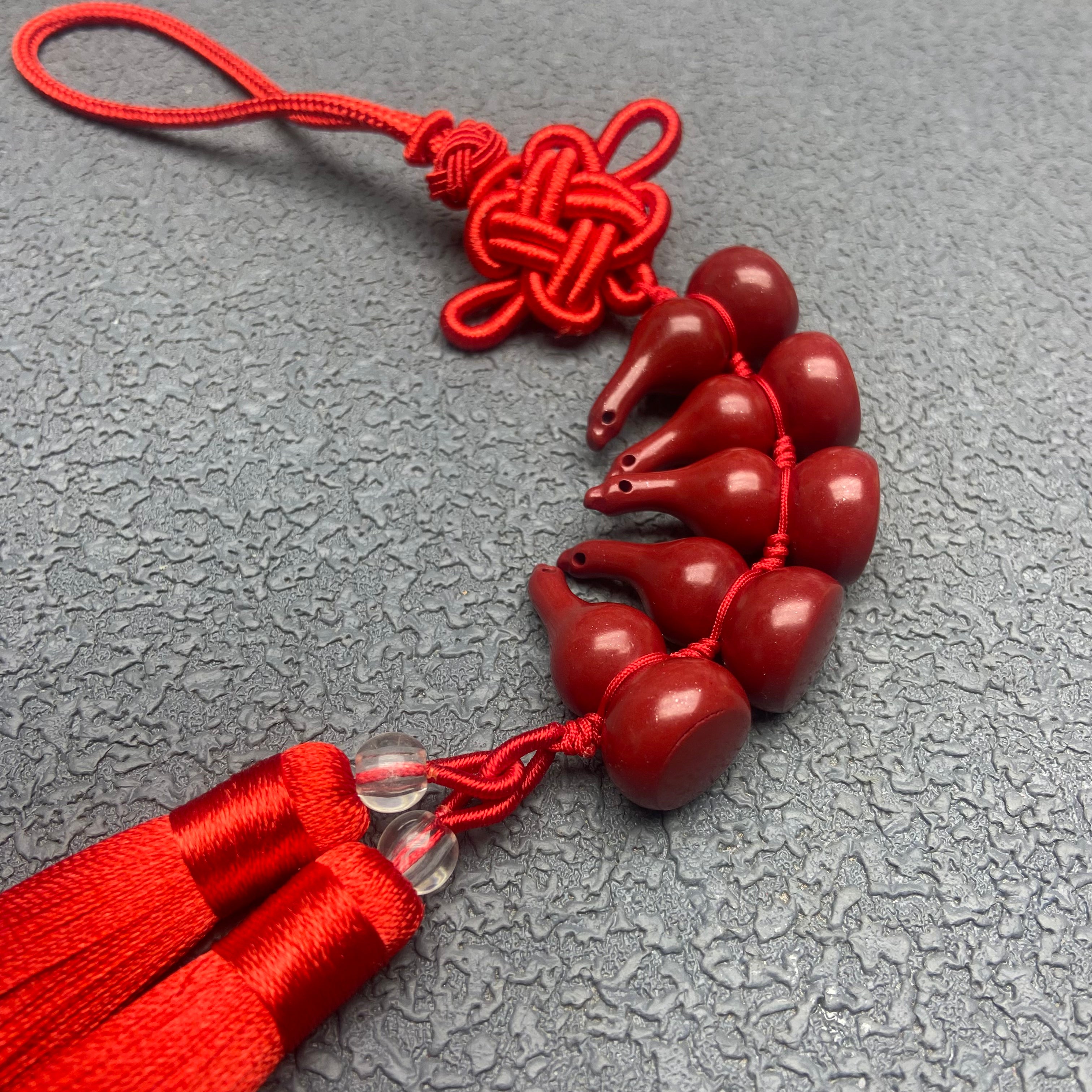 Cinnabar Gourd Car Hanging Ornament, Hand-Woven Chinese Knot,Blessing Car Decoration for Protection