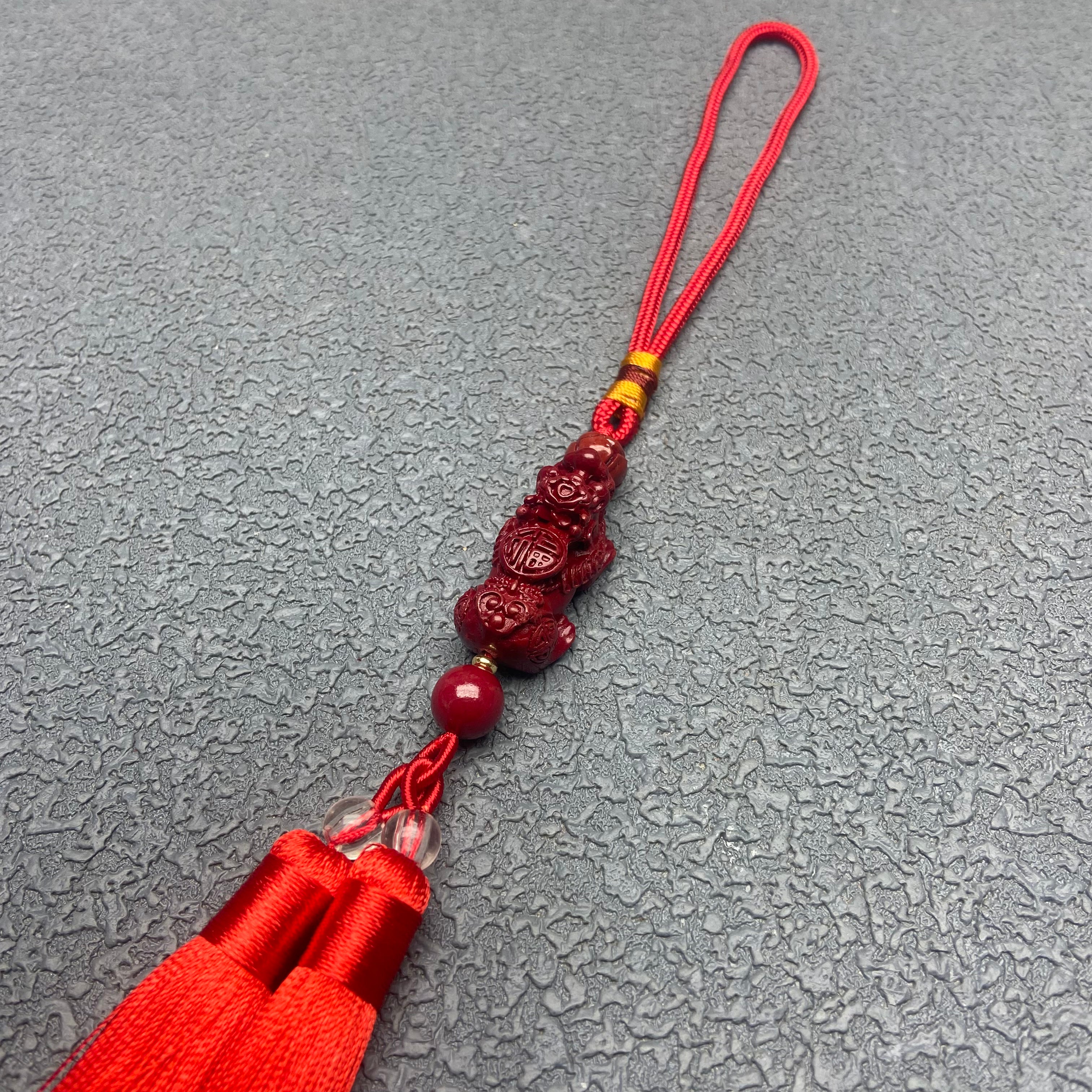 Cinnabar Pi Xiu Tassel Car Hanging Ornament, Hand-Woven Red String Pendant, Lucky Charm for Wealth & Safety, Auspicious Car Decoration