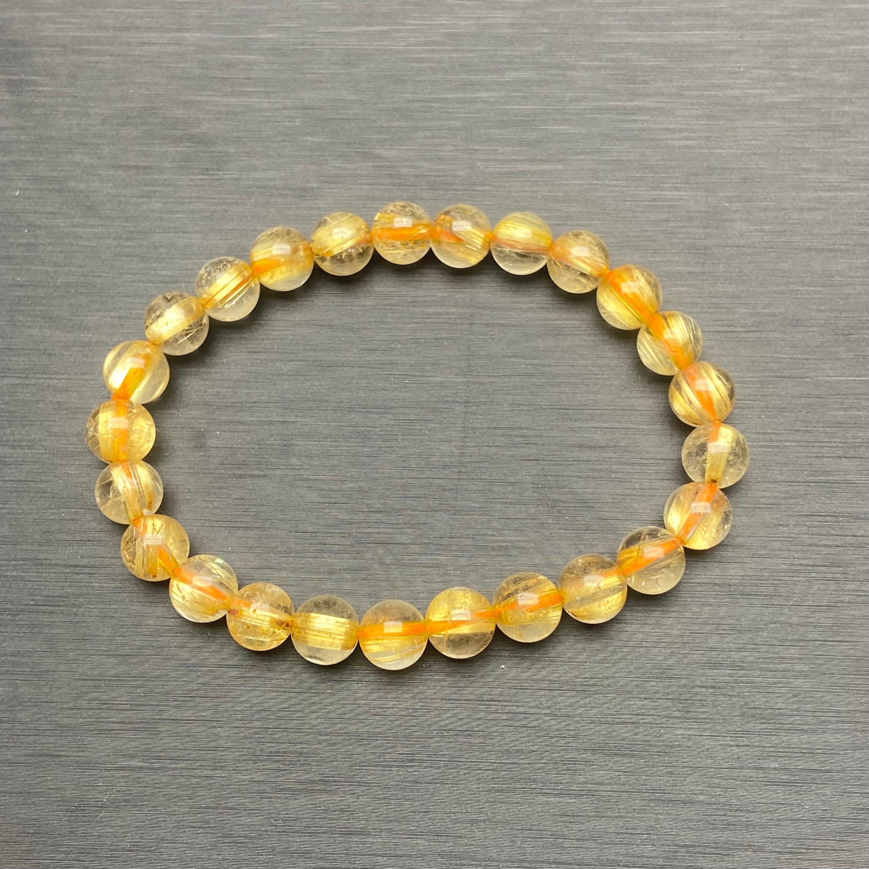 Rutilated Quartz Bracelet, Natural Crystal Single-Strand Bracelet, Simple and Versatile for Men and Women, Lucky Charm for Wealth and Fortune