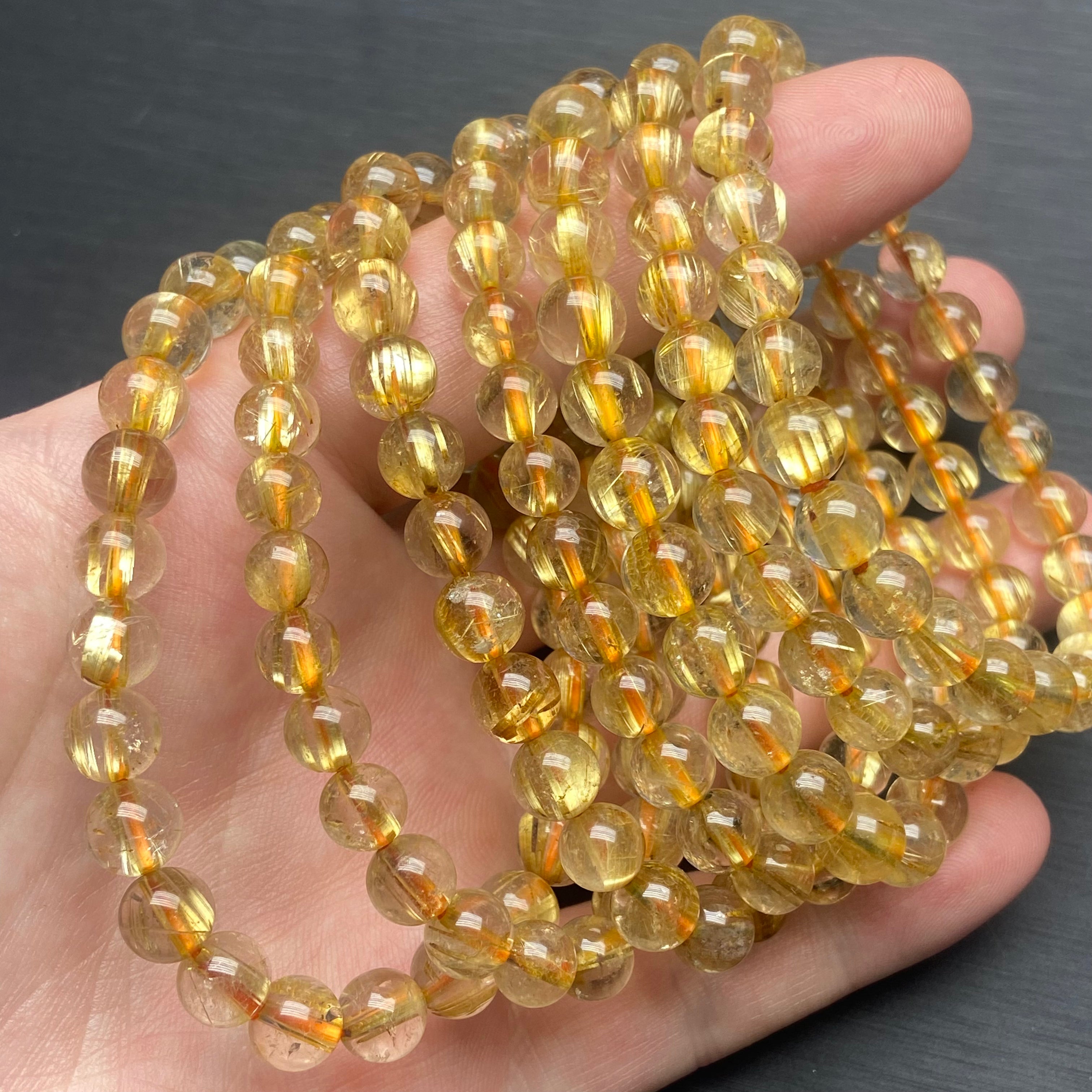 Rutilated Quartz Bracelet, Natural Crystal Single-Strand Bracelet, Simple and Versatile for Men and Women, Lucky Charm for Wealth and Fortune