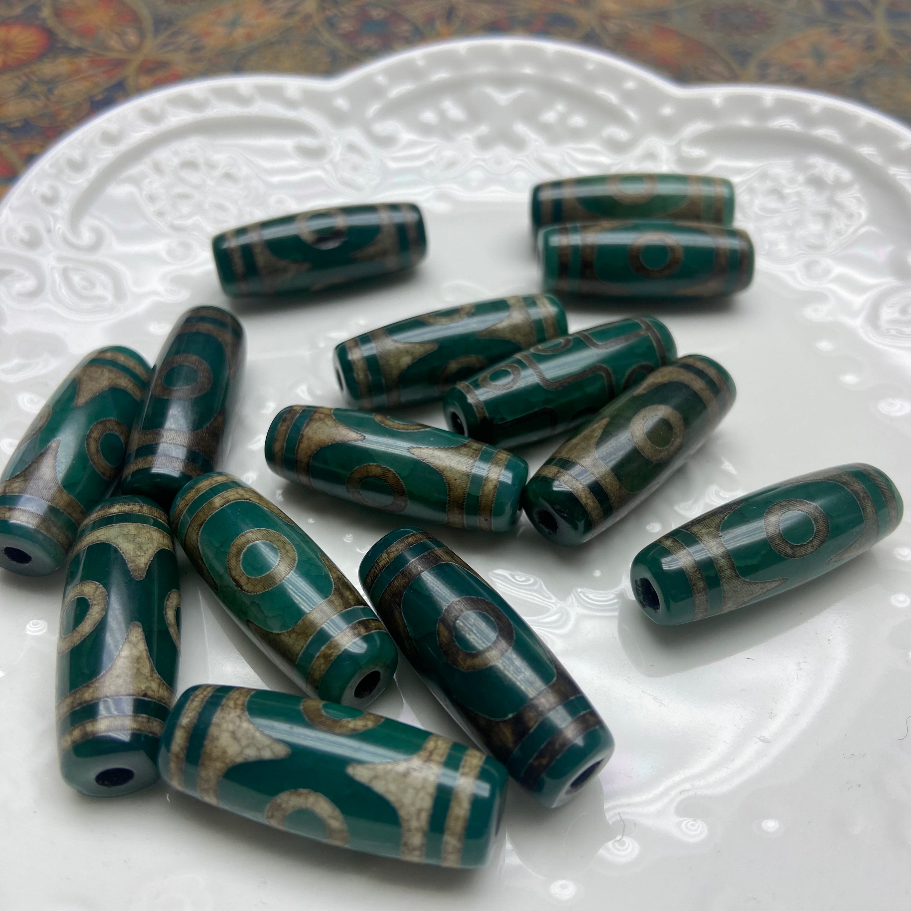 Green Agate Dzi Bead Pendant Authentic Tibetan Lucky Charm for Protection & Fortune